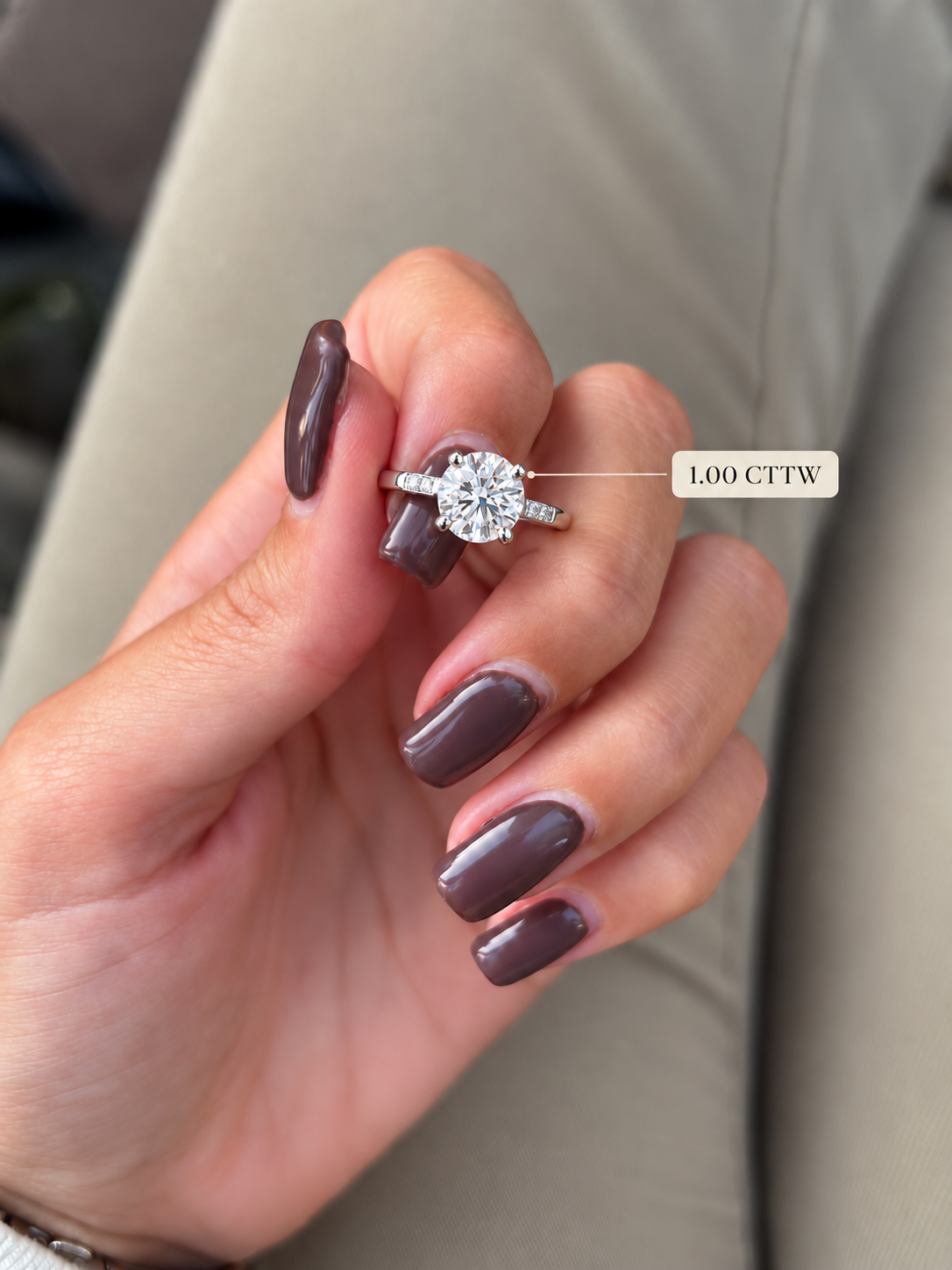 Round Lab Grown Diamond Engagement Ring 14K White Gold IGI Certified