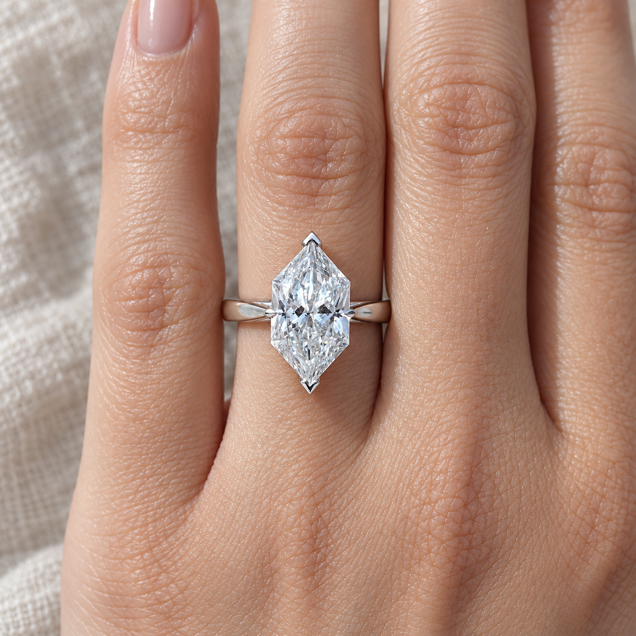Dutch Marquise Lab Grown Diamond Engagement Ring Solitaire Cathedral White Gold
