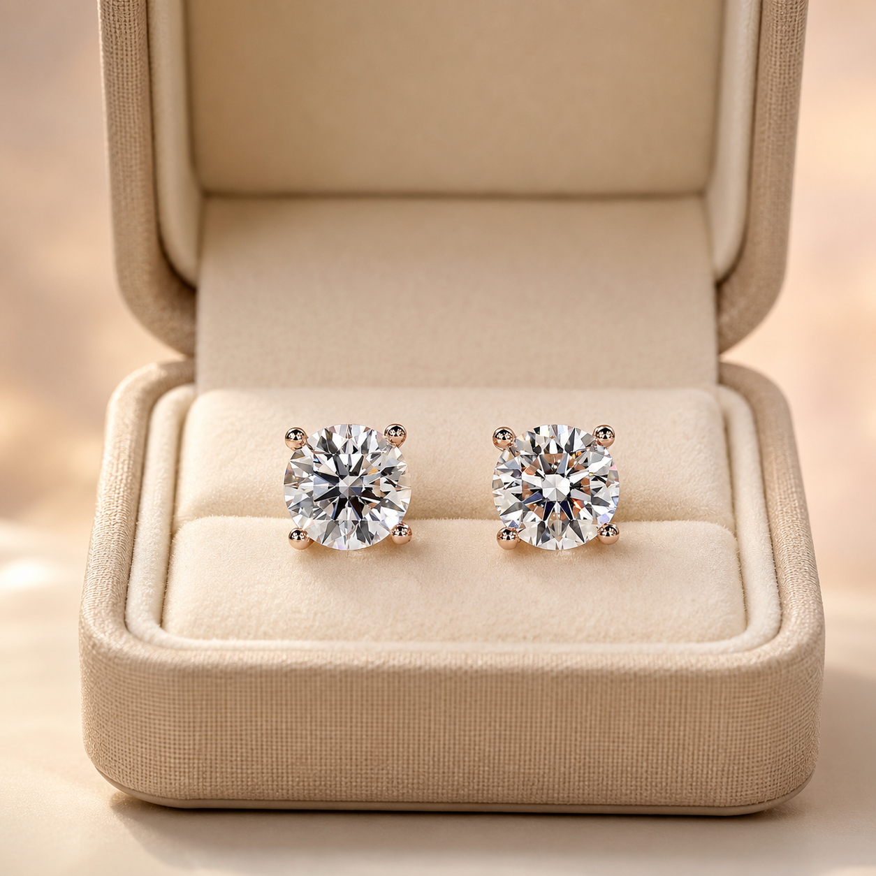 IGI 3Ct Round Lab Grown Diamond Stud Earrings 14K Rose Gold 4-Prong VS EF — view 6