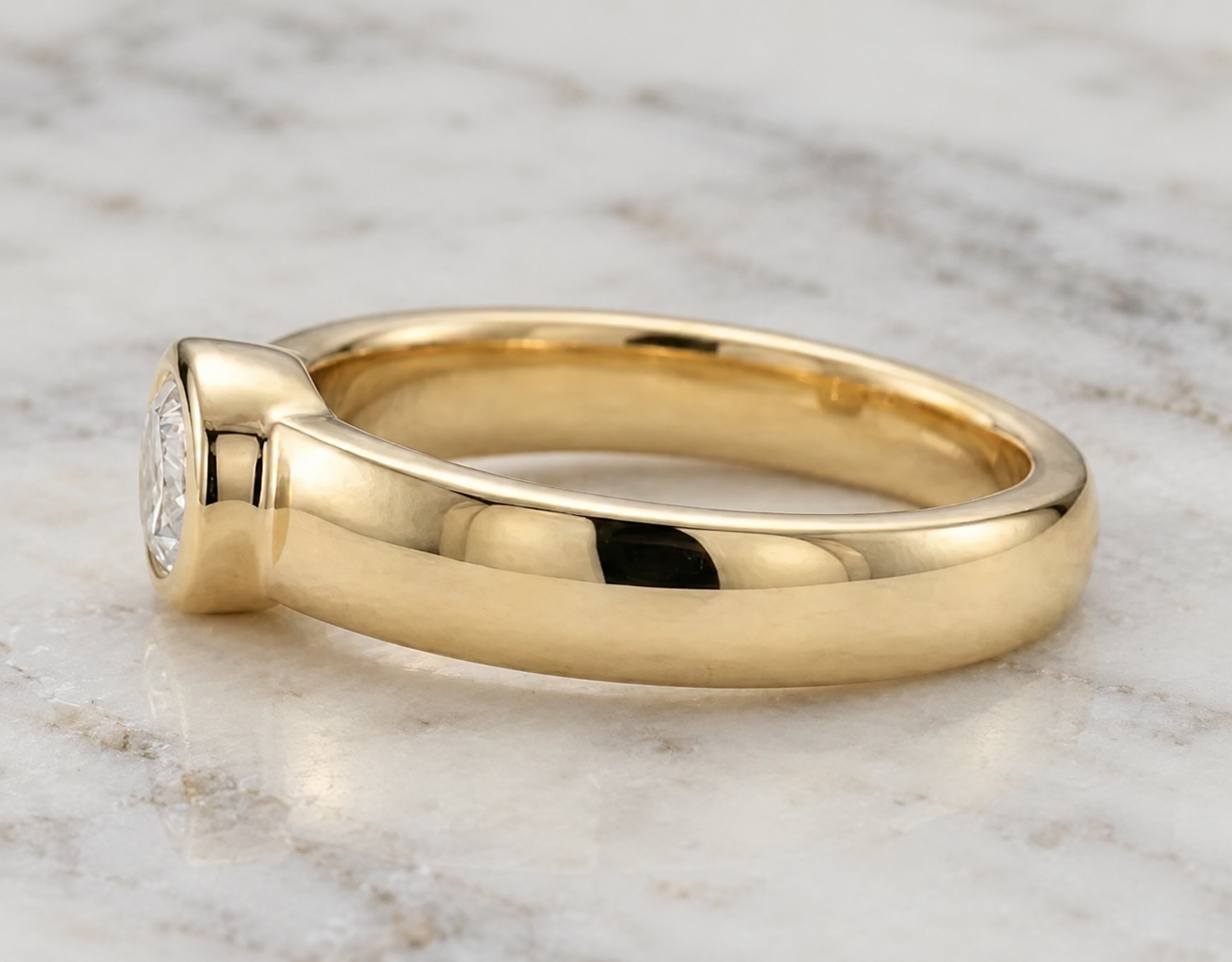 Oval Lab Grown Diamond Engagement Ring East West Bezel Cigar Band 14K Gold IGI Certified