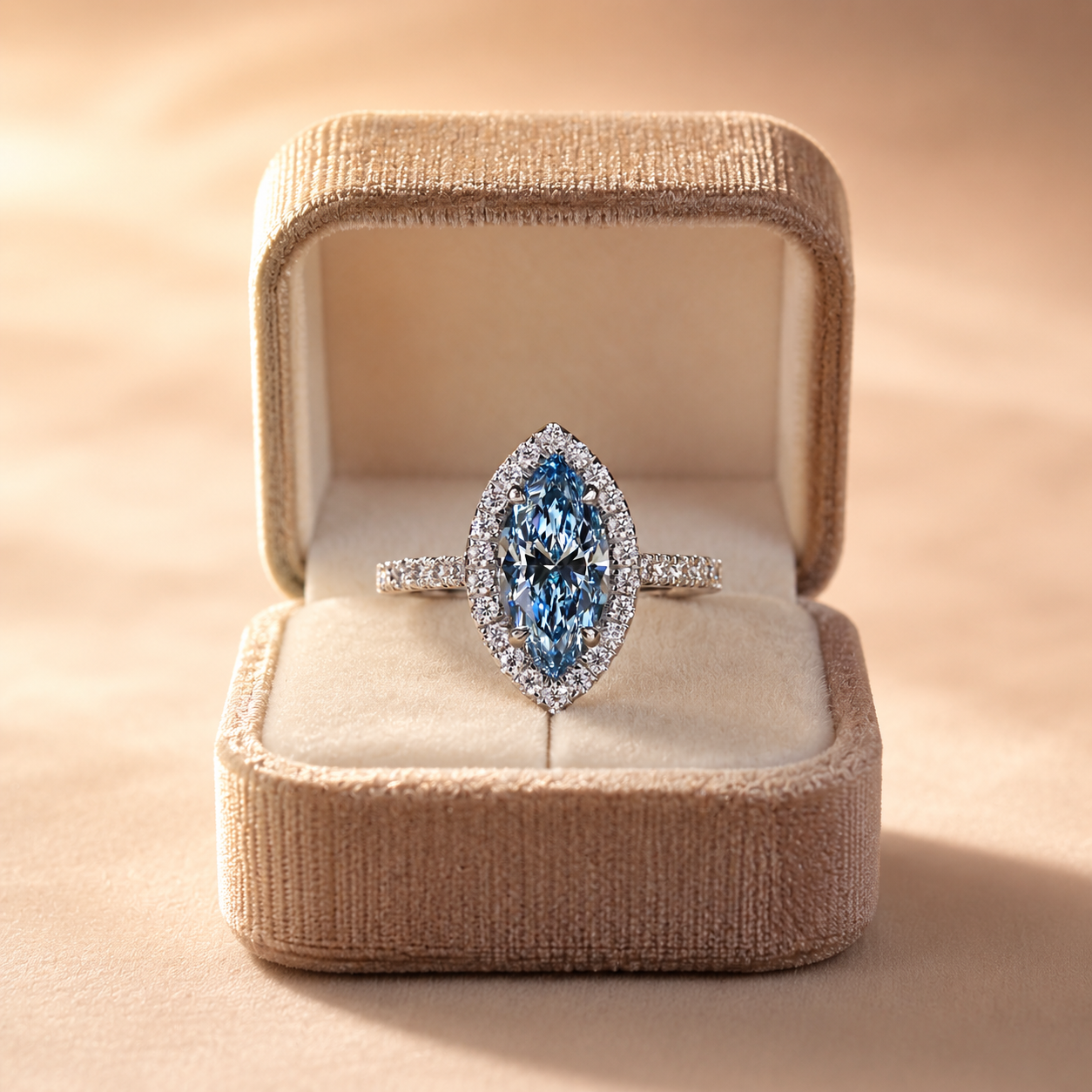 1.51Ct Blue Marquise Lab Grown Diamond Halo Engagement Ring 14K Gold VS1