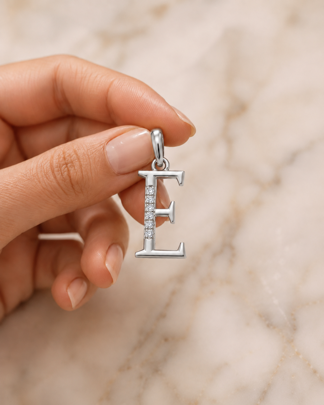 Letter E Lab Grown Diamond Initial Pendant Necklace Alphabet Charm IGI Certified for Her