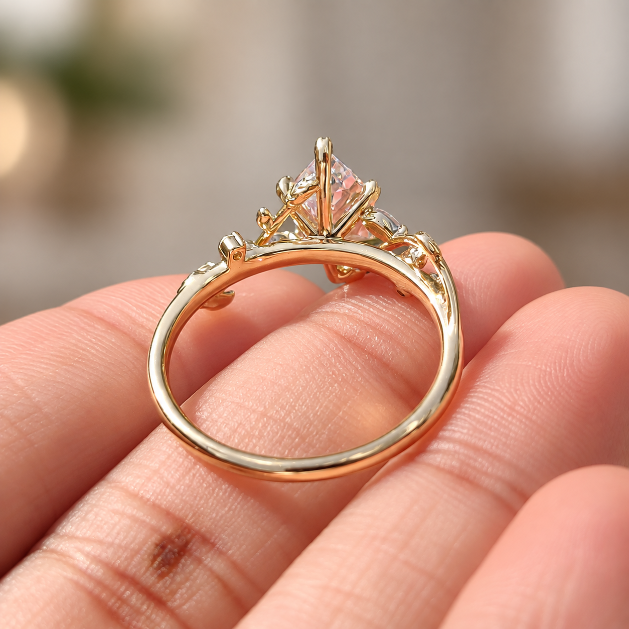 Dutch Marquise Lab Grown Diamond Engagement Ring Leaf Prong Cluster 14K Gold IGI Certified 2 Carat