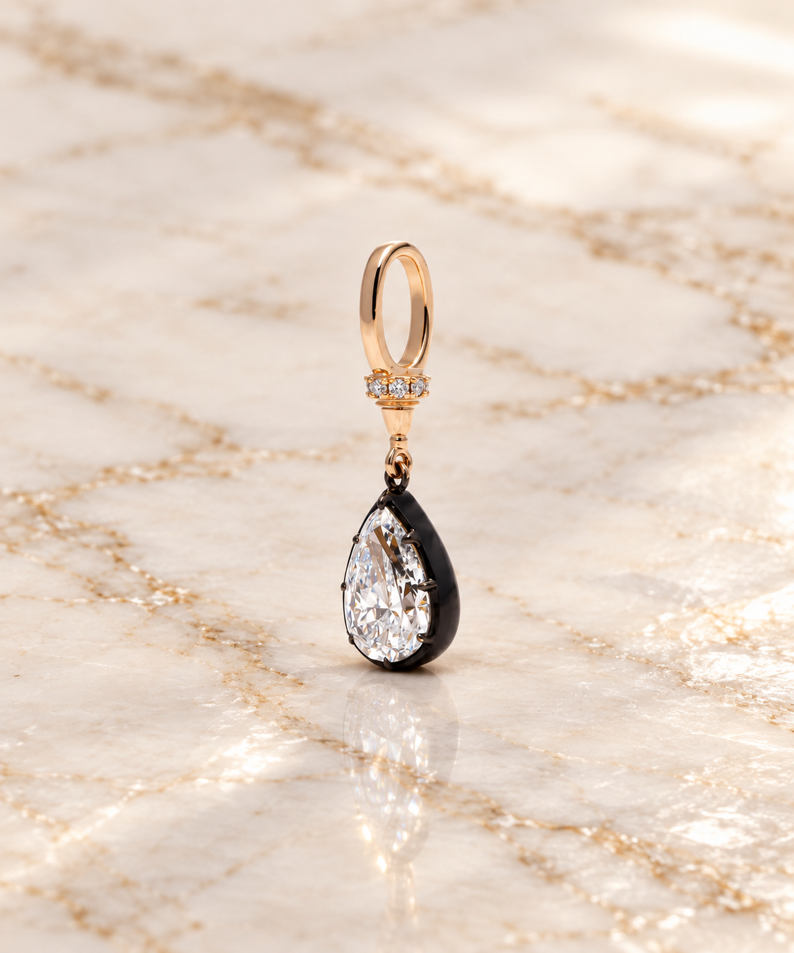 Lab Diamond Pendant Necklace Pear Cut Blackened Gold IGI Certified Vintage Style