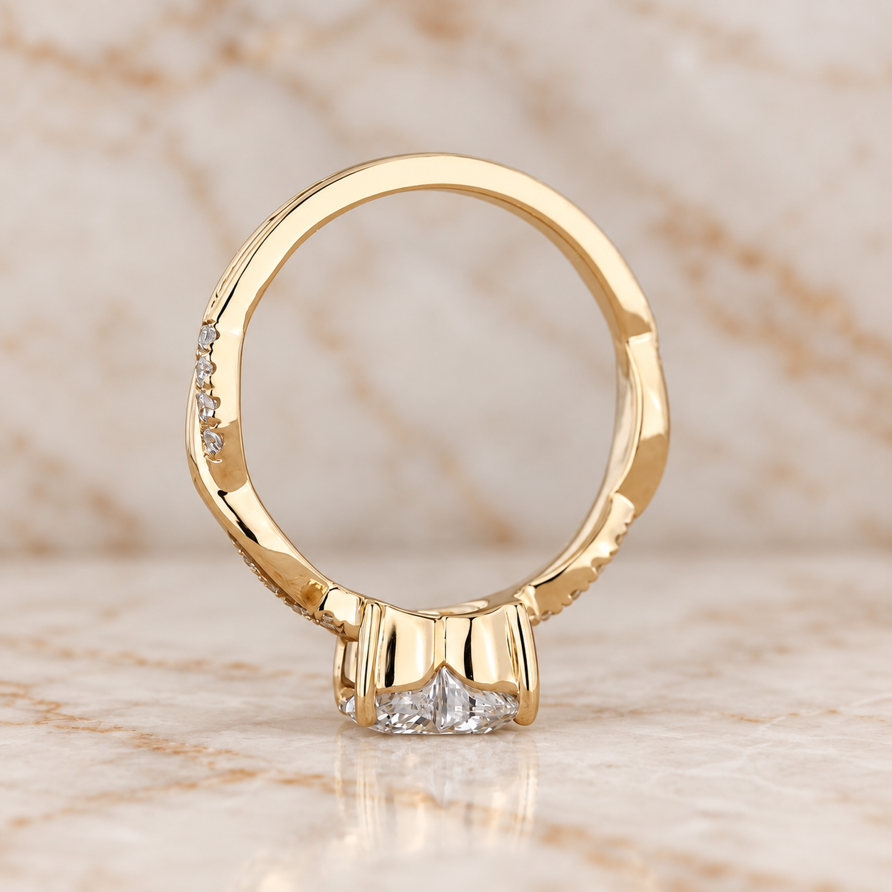 Heart Lab Grown Diamond Engagement Ring Twisted Shank 14K Yellow Gold IGI Certified E VVS2