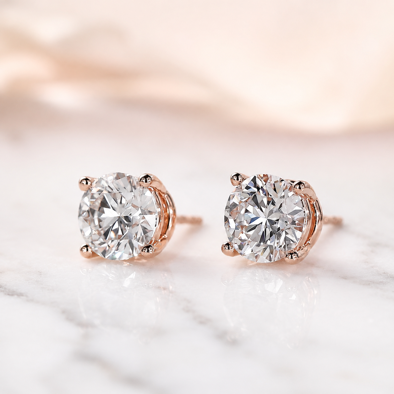 IGI 3Ct Round Lab Grown Diamond Stud Earrings 14K Rose Gold 4-Prong VS EF — view 2