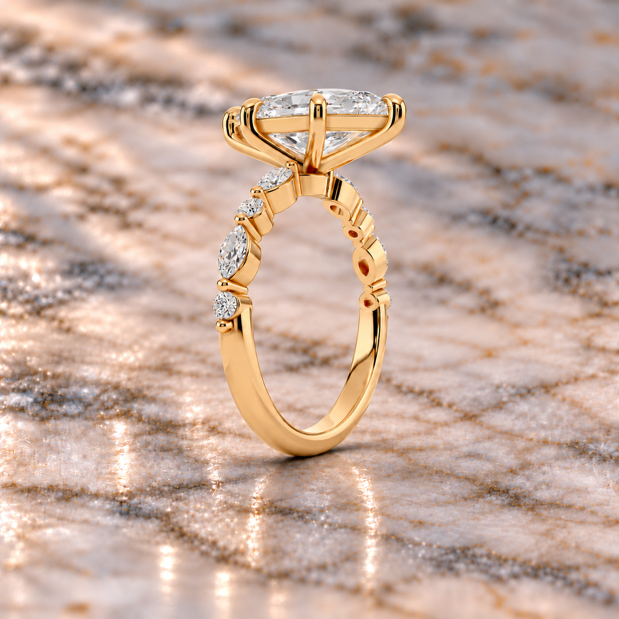 Dutch Marquise Lab Grown Diamond Engagement Ring Marquise Side Stone 14K Yellow Gold IGI Certified