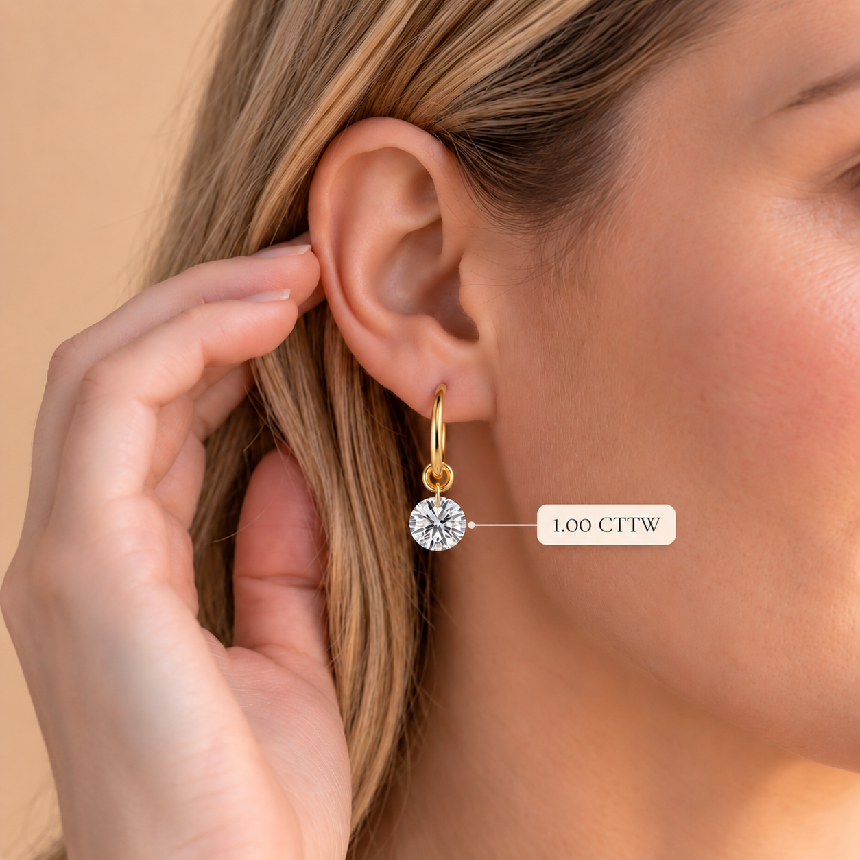 Lab Diamond Hoop Earrings Round Dangle Drop 14K Yellow Gold IGI Certified