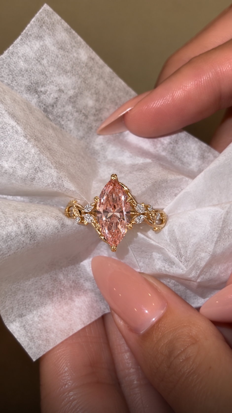 Pink Marquise Lab Grown Diamond Engagement Ring Tulip Setting 14K Yellow Gold IGI Certified VVS2 - VS1