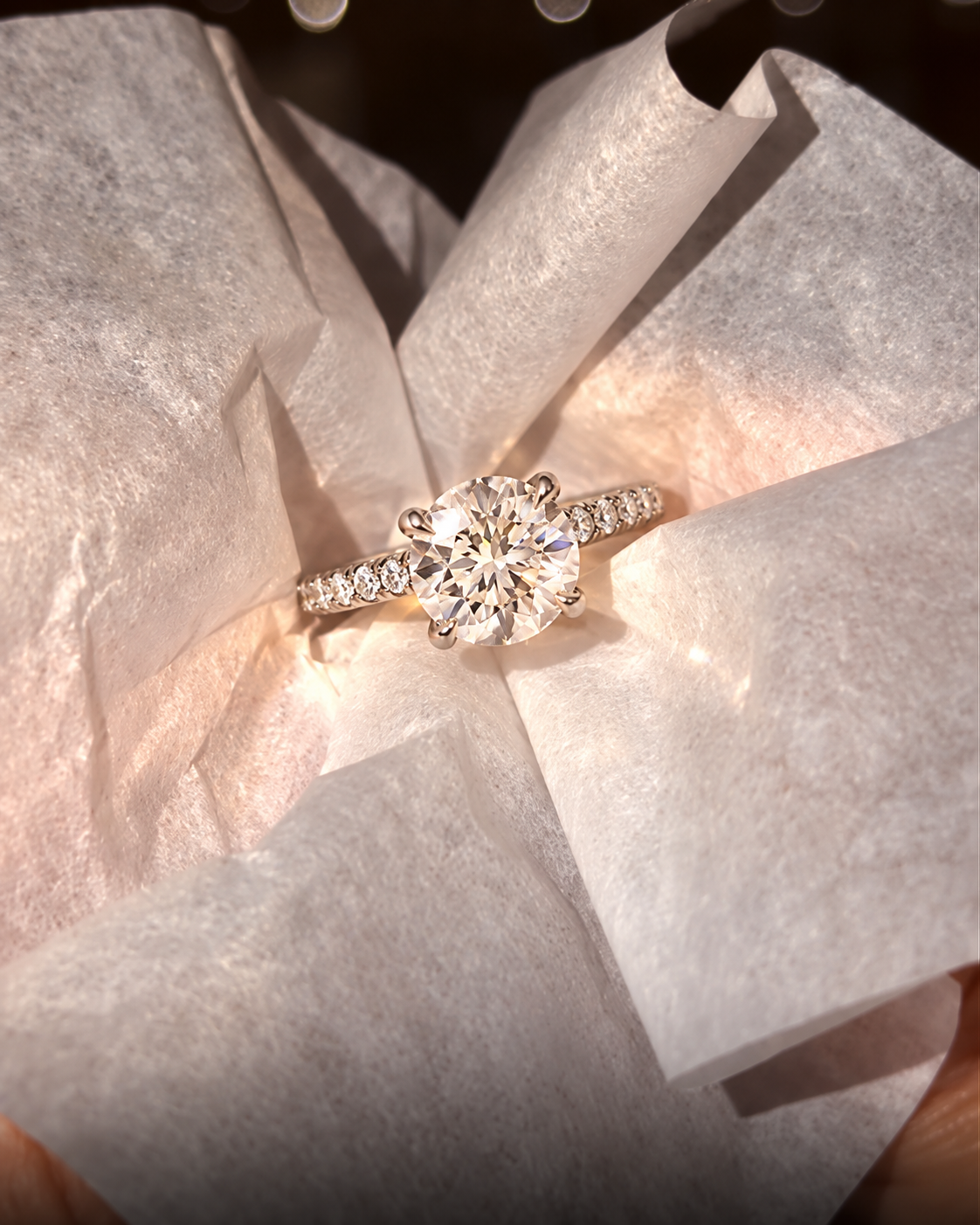 Round Cut Lab Grown Diamond Engagement Ring Floating Solitaire 18K White Gold IGI Certified