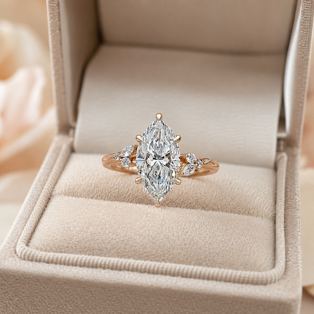 Marquise Lab Grown Diamond Engagement Ring Bypass Shank 14K Gold IGI 2.85 Carat E VVS2