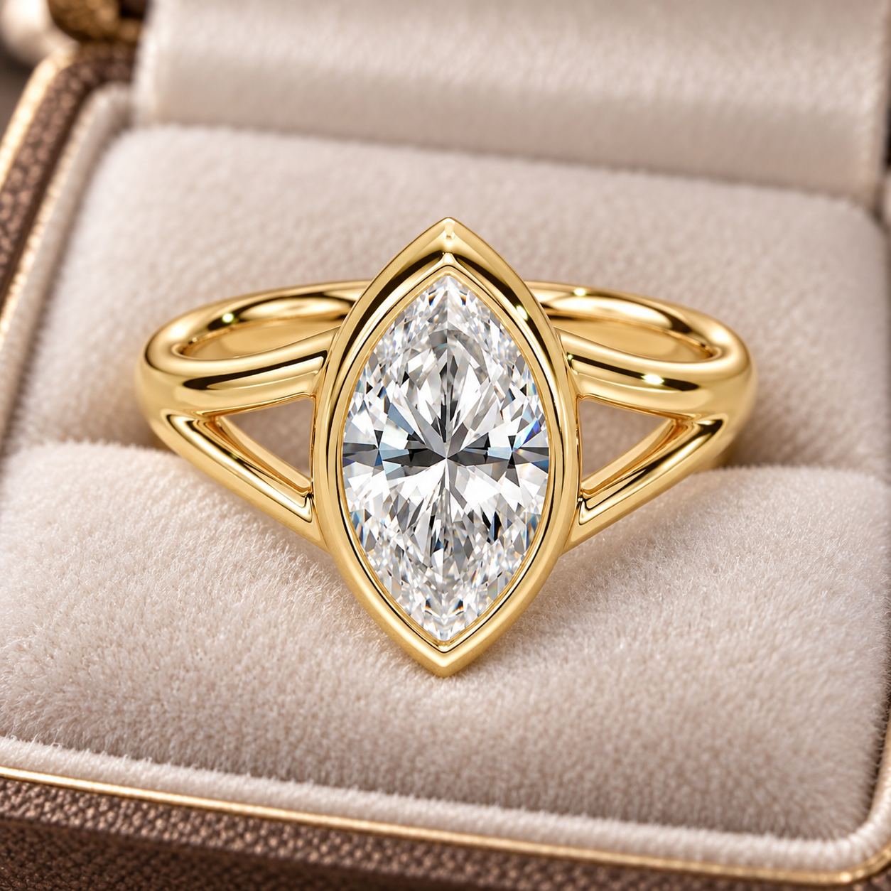 Marquise Lab Grown Diamond Ring, 14K Yellow Gold Bezel Solitaire (East-West)