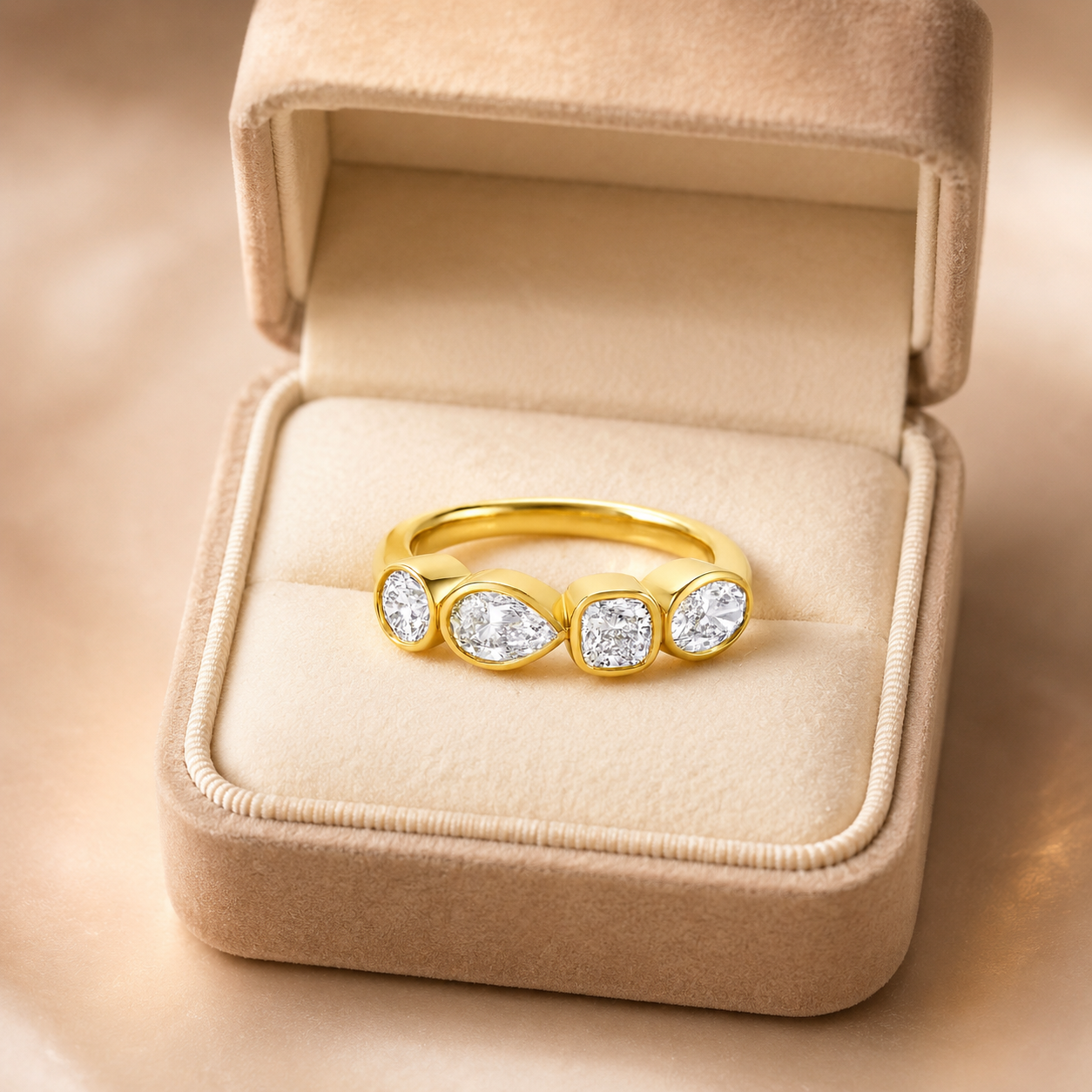 Mixed Shape Lab Grown Diamond Band – Bezel Set 14K Yellow Gold – Pear Cushion Oval