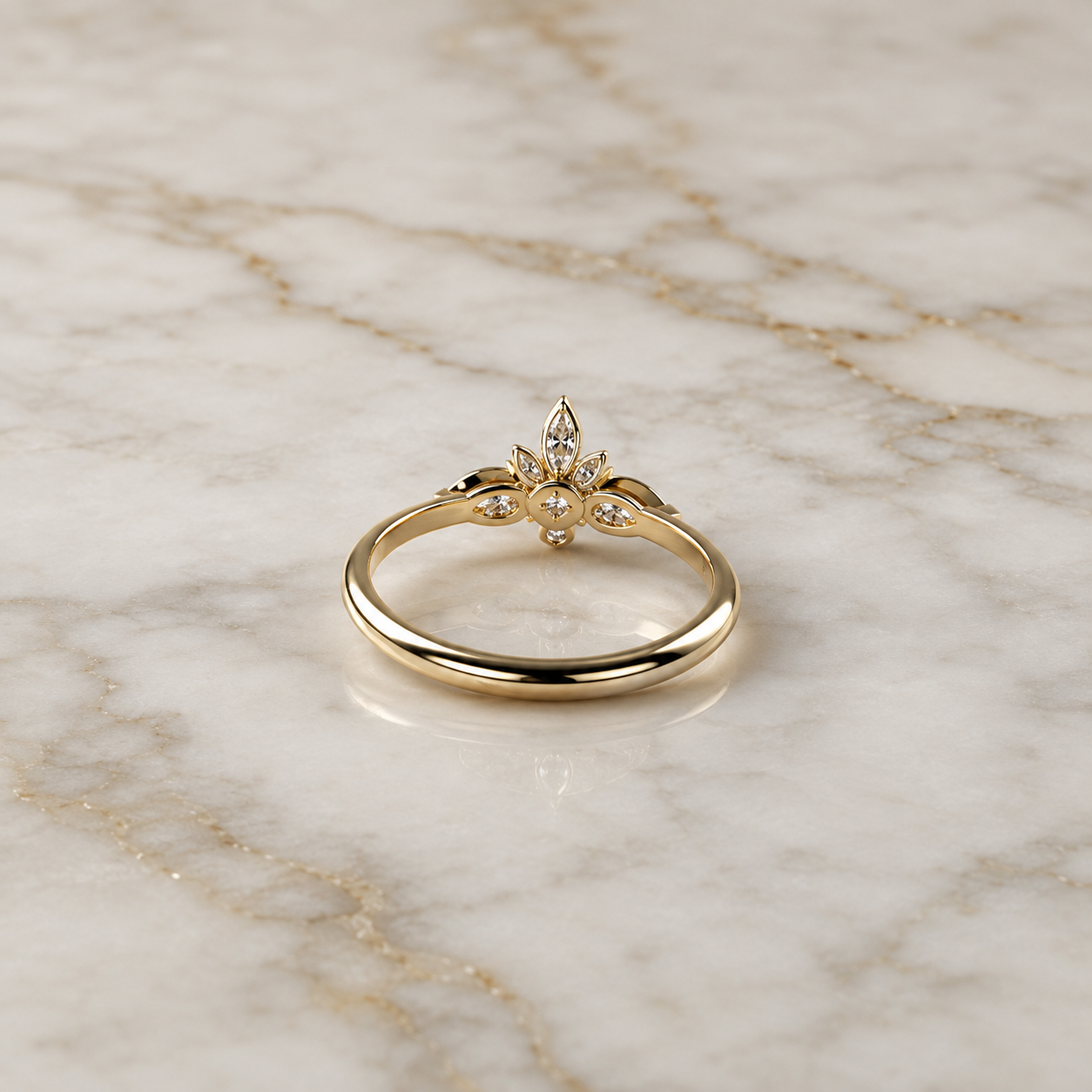 Marquise Lab Grown Diamond Engagement Ring Three Stone 14K Yellow Gold Pear Accents, IGI Certified