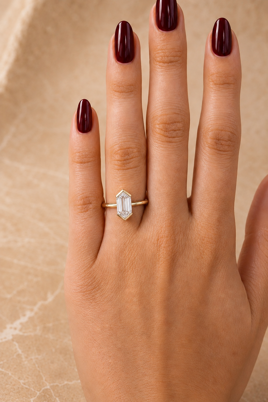 Long Hexagon Lab Grown Diamond Engagement Ring Minimalist Solitaire 1.5 Carat