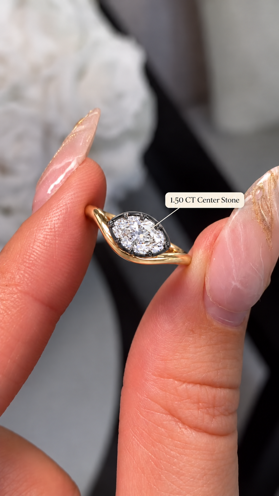 Marquise Lab Grown Diamond Engagement Ring East-West Bezel-Prong 14K Yellow Gold IGI Certified