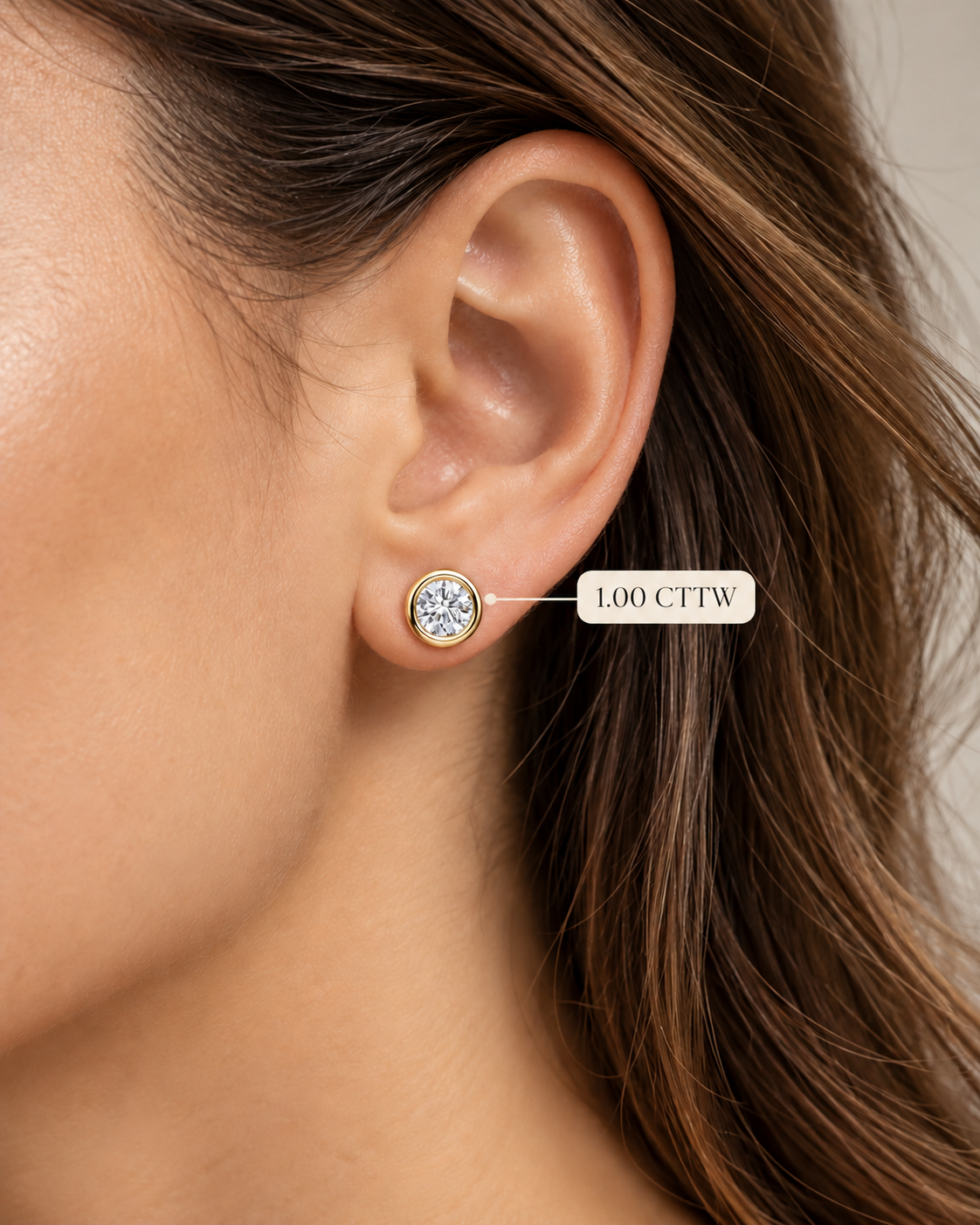 Lab Grown Diamond Stud Earrings Round Bezel Set 14K Yellow Gold IGI Certified
