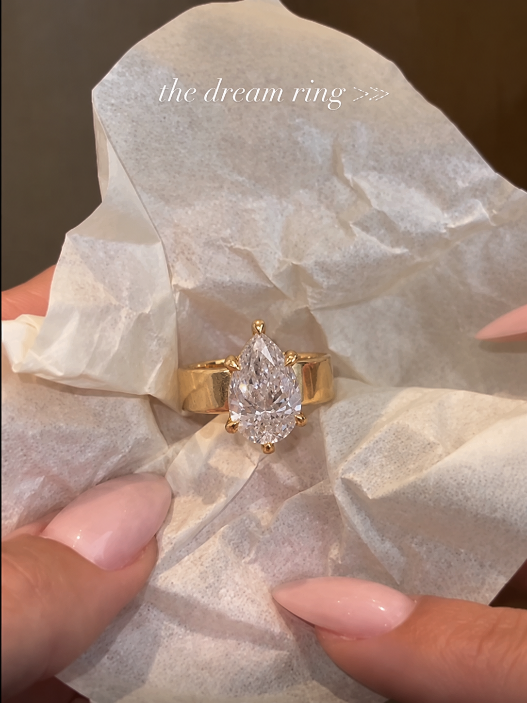 Pear Lab Grown Diamond Engagement Ring Wide Band Solitaire 14K Yellow Gold IGI Certified