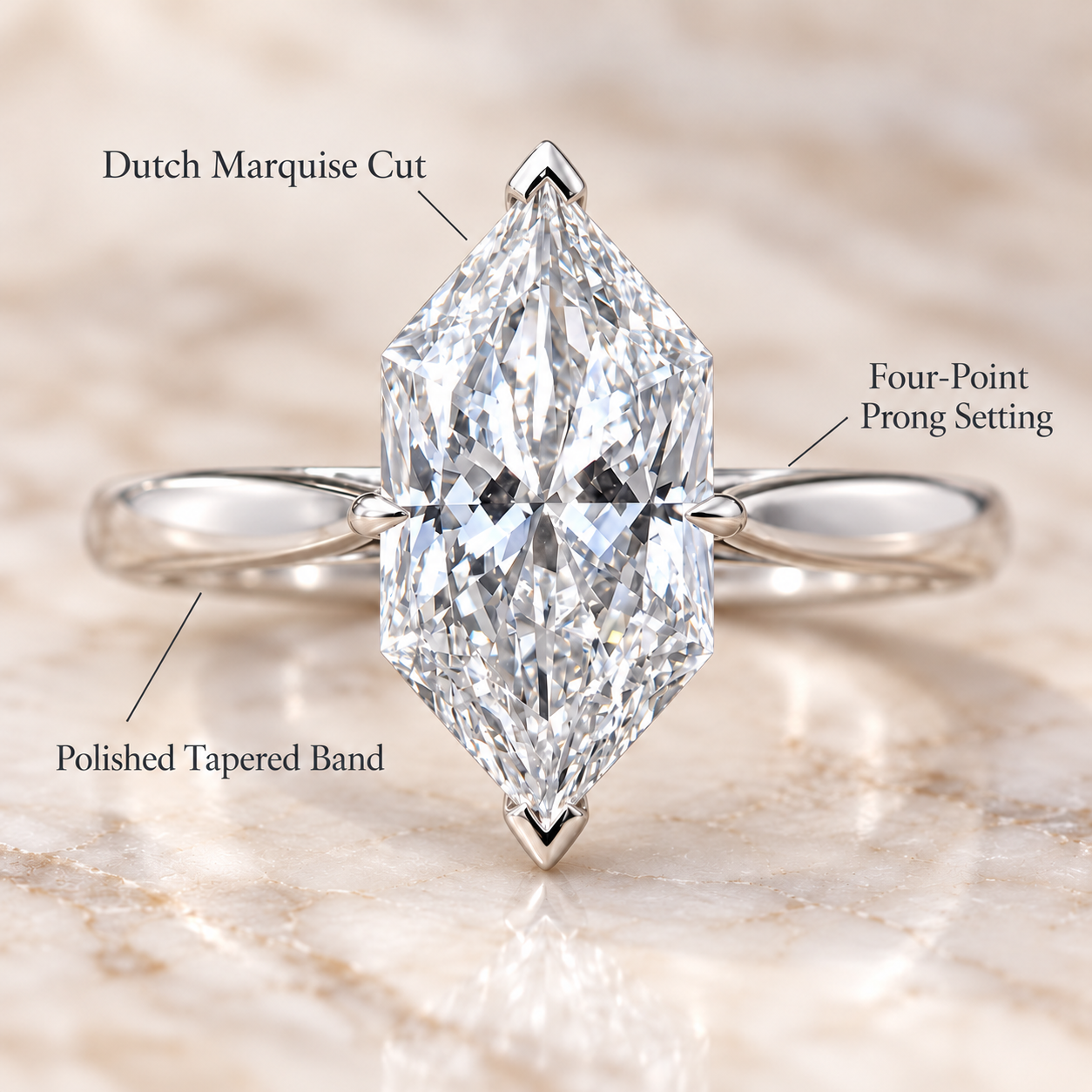 Dutch Marquise Lab Grown Diamond Engagement Ring Solitaire Cathedral White Gold