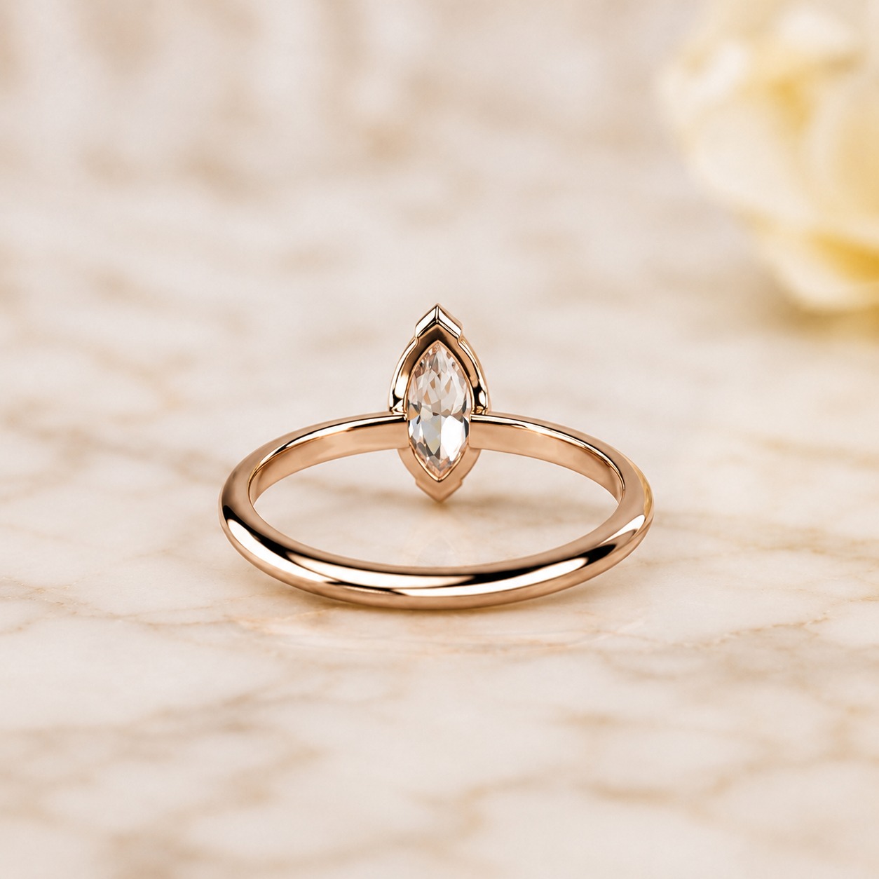Marquise Lab Grown Diamond Engagement Ring Solitaire 14K Rose Gold – V-Prong 0.50 Carat VVS2