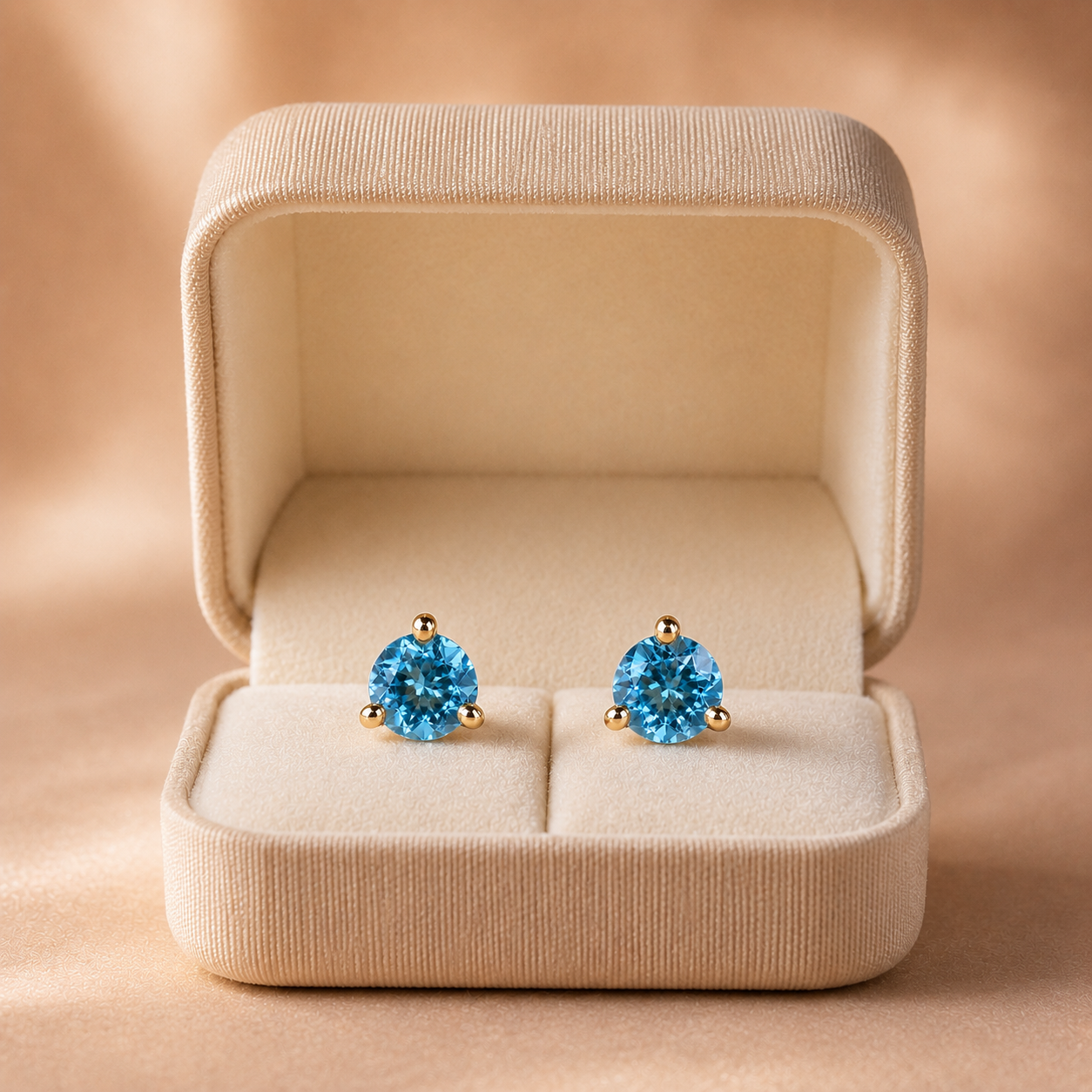 Round Blue Topaz Stud Earrings Solitaire Prong 14K Yellow Gold 1.93 cttw Push Back