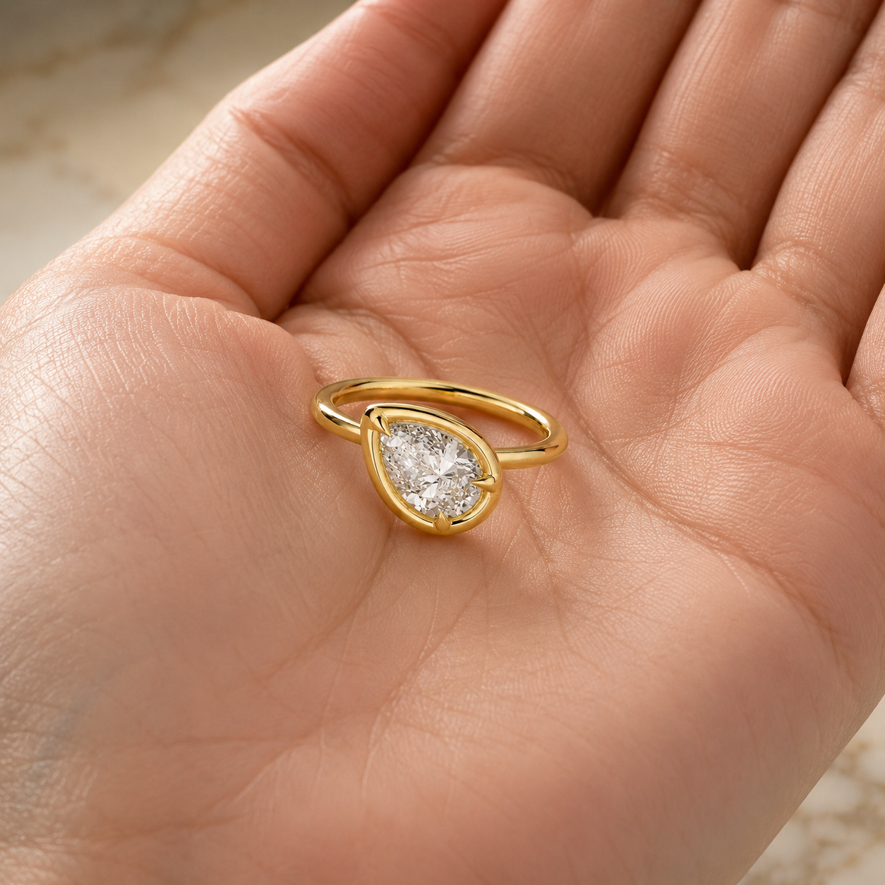 Pear Lab Grown Diamond Engagement Ring Tilted Bezel Solitaire 14K Yellow Gold IGI Certified 2ct E VVS2
