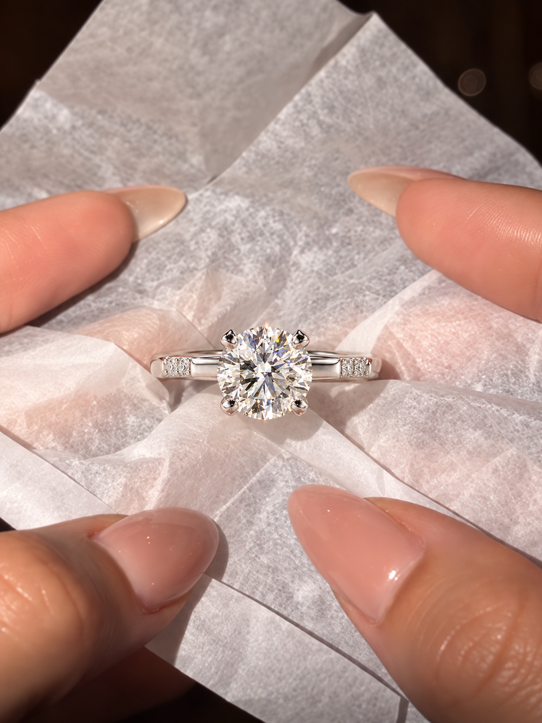 Round Lab Grown Diamond Engagement Ring 14K White Gold IGI Certified