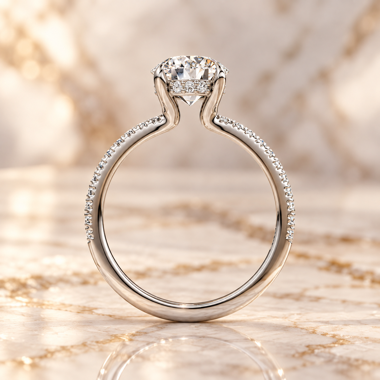 Round Cut Lab Grown Diamond Engagement Ring Floating Solitaire 18K White Gold IGI Certified