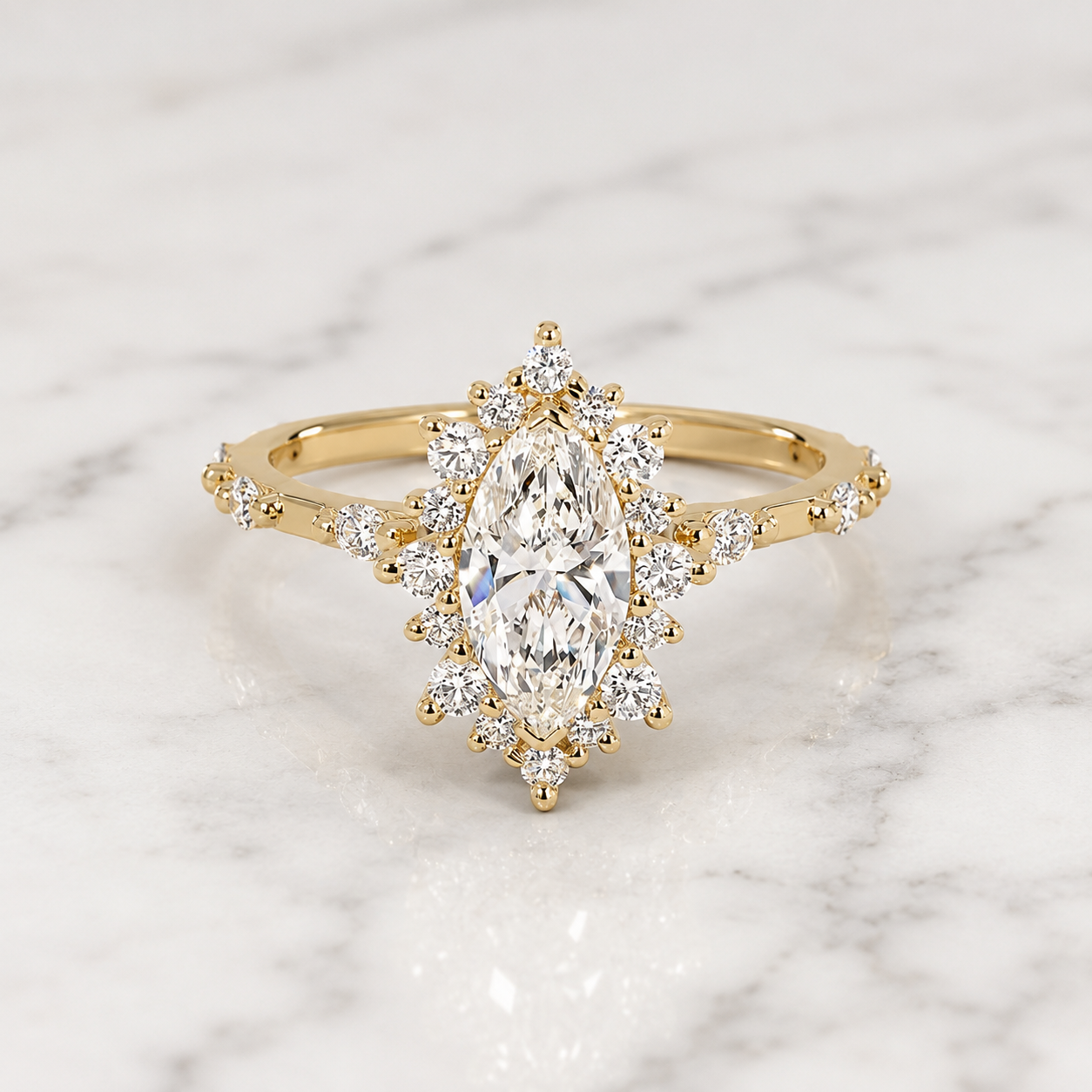 Marquise Lab Grown Diamond Engagement Ring – Vintage Halo, Solid Gold — view 3