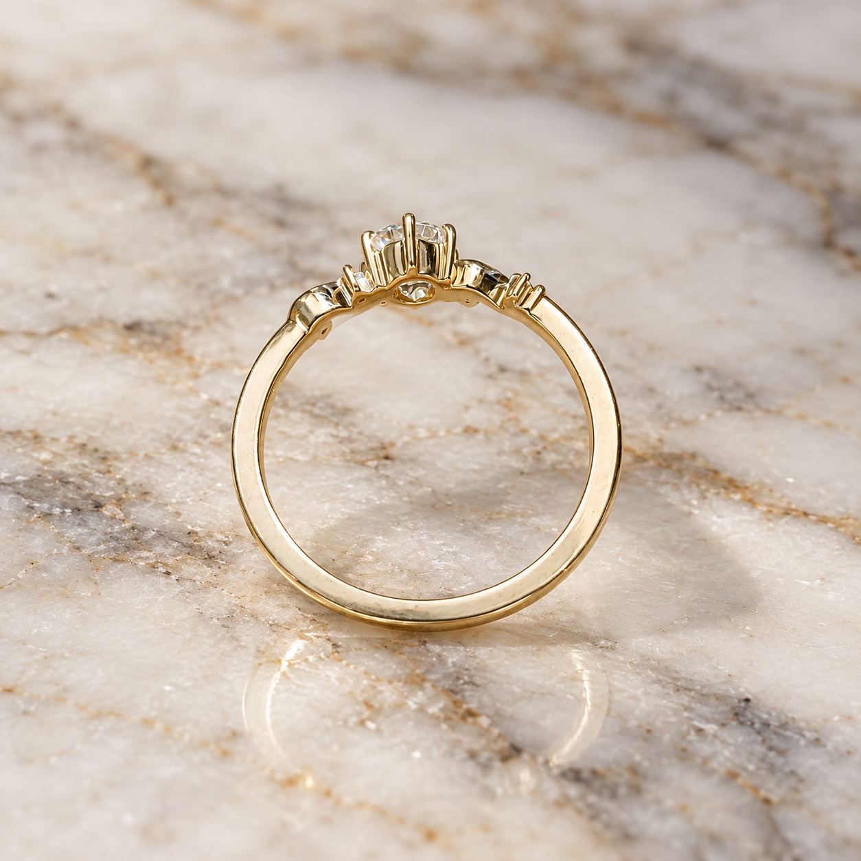 Round Lab Grown Diamond Engagement Ring Five Stone Vine 14K Yellow Gold IGI Certified