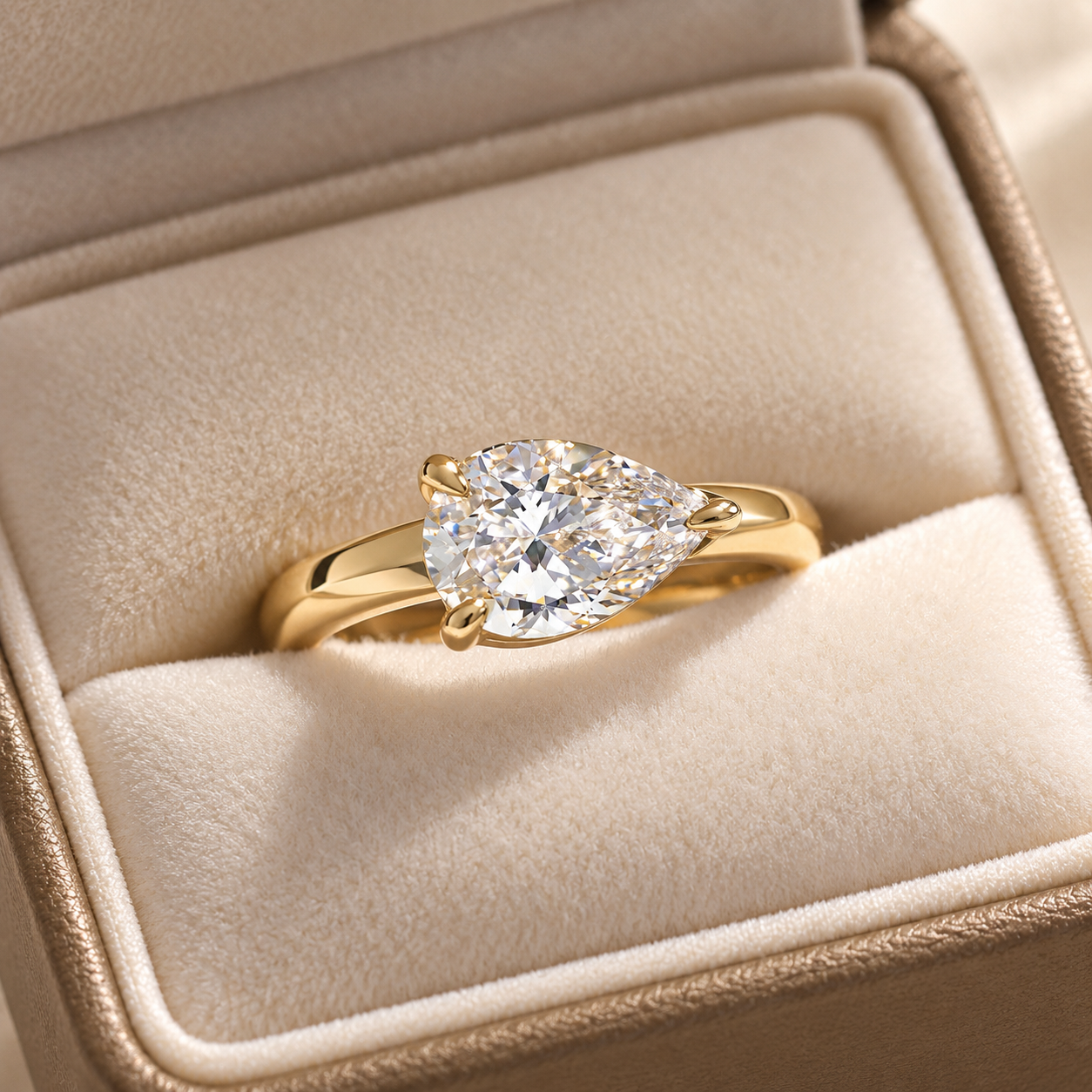 Pear Lab Grown Diamond Engagement Ring, East West Solitaire 14K Yellow Gold IGI Certified