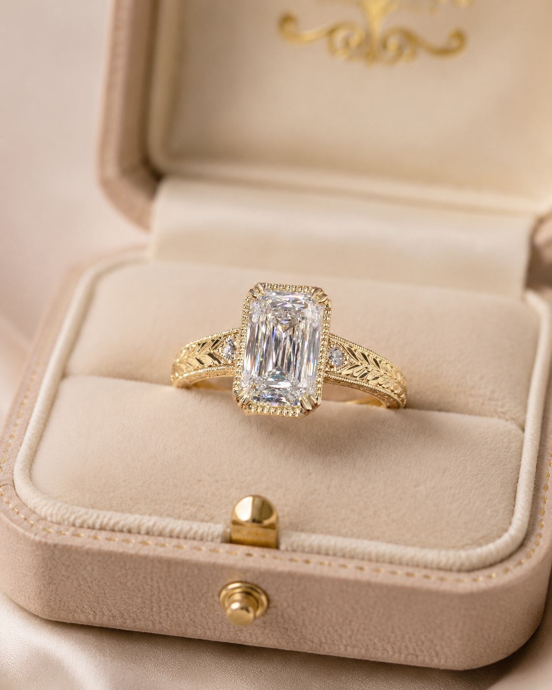 Crisscut Lab Grown Diamond Engagement Ring Milgrain Bezel 14K Yellow Gold – IGI Certified 3 Carat E VVS2