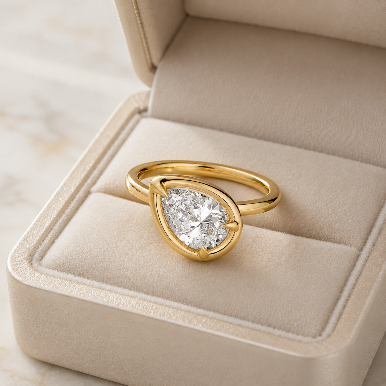 Pear Lab Grown Diamond Engagement Ring Tilted Bezel Solitaire 14K Yellow Gold IGI Certified 2ct E VVS2
