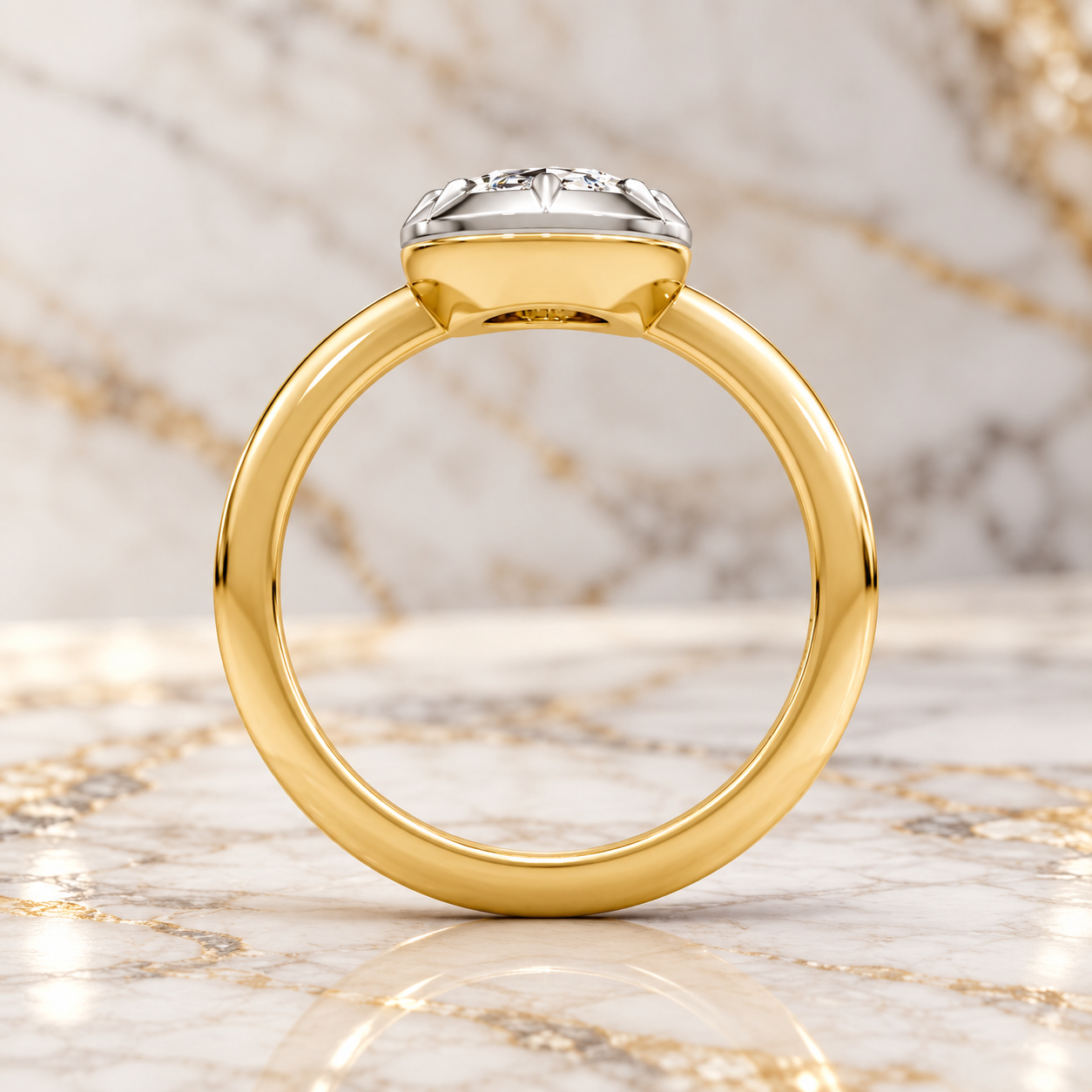 Oval Cut Lab Grown Diamond Engagement Ring Solitaire Platinum & Yellow Gold Vintage Bezel Setting