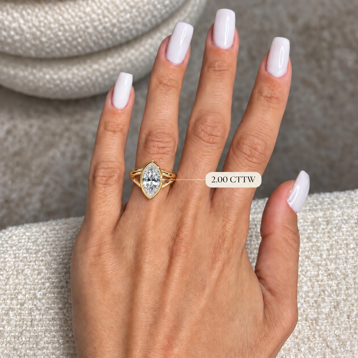 Marquise Lab Grown Diamond Ring, 14K Yellow Gold Bezel Solitaire (East-West)