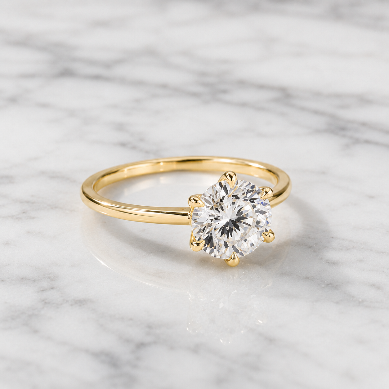 Round Lab Grown Diamond Engagement Ring – Petal Prong Solitaire in Solid Gold