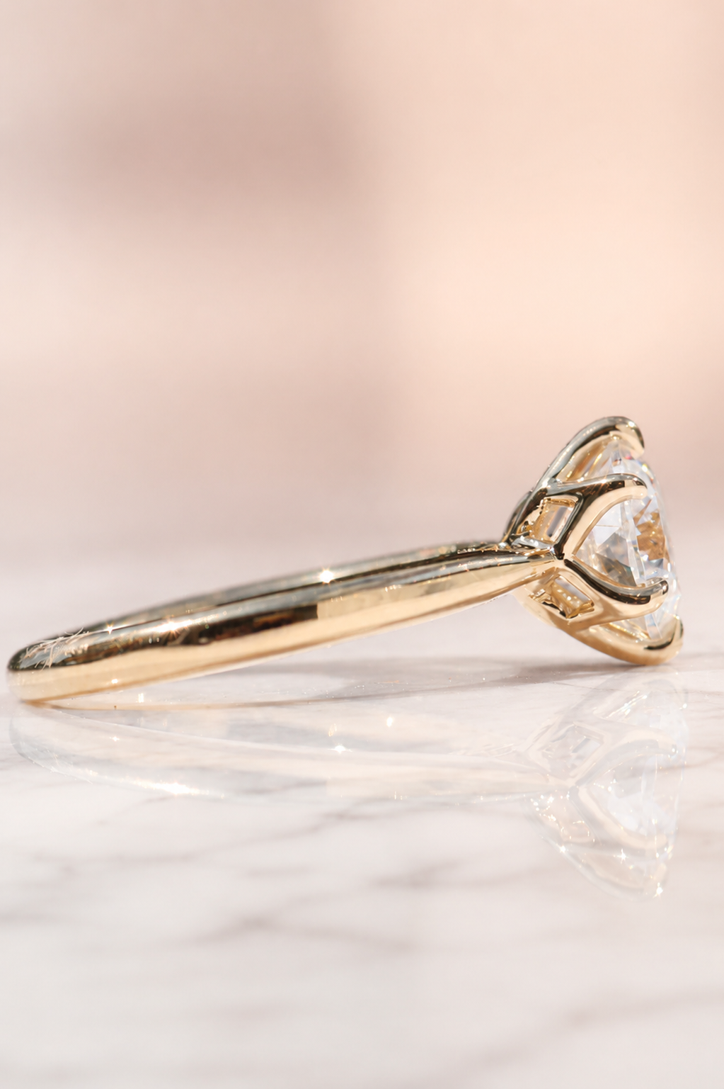 Portuguese Cut Lab Grown Diamond Engagement Ring – Floral Solitaire 14K Gold