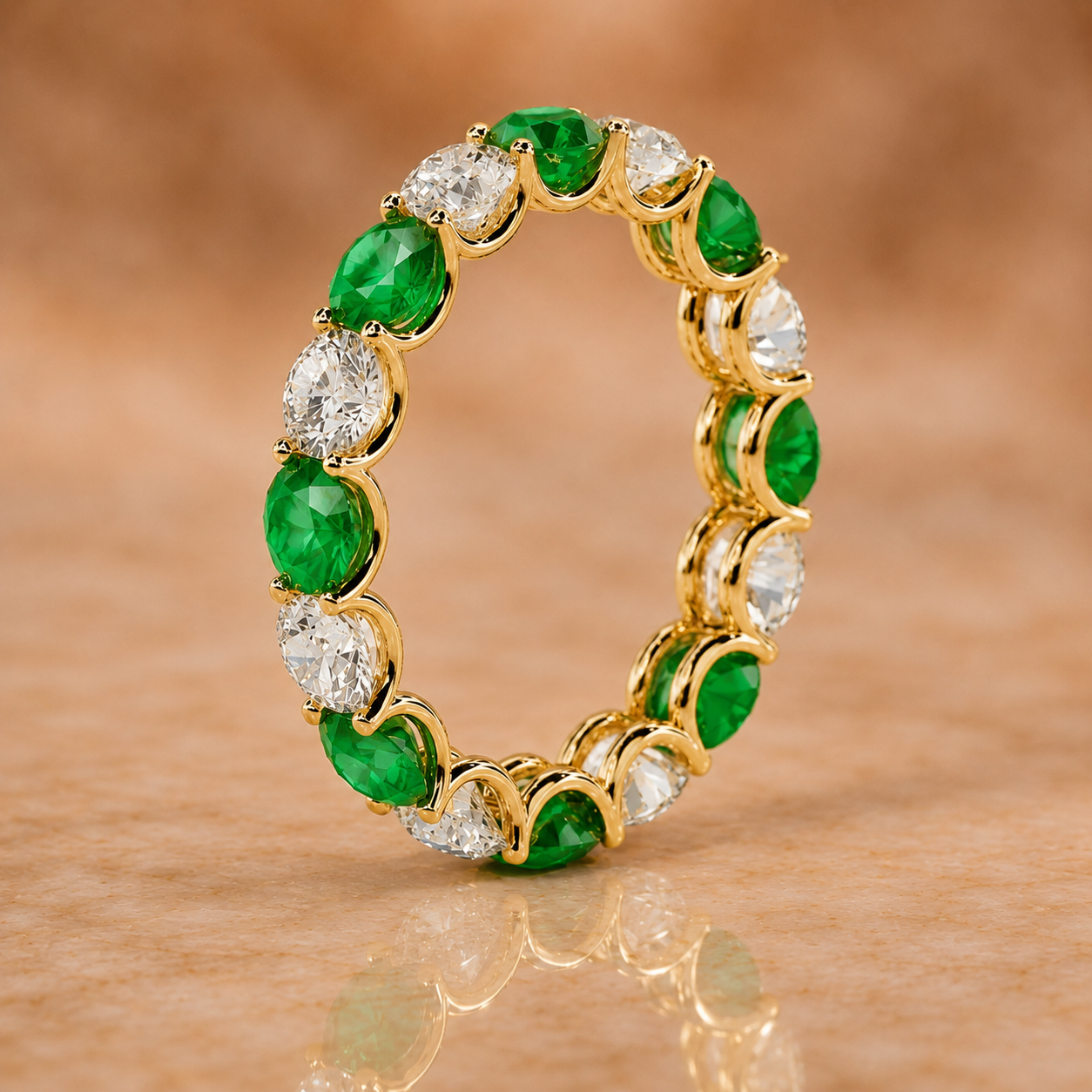 4ct Round Lab Grown Diamond & Emerald Eternity Band – 14K Gold, IGI Certified — alternate view