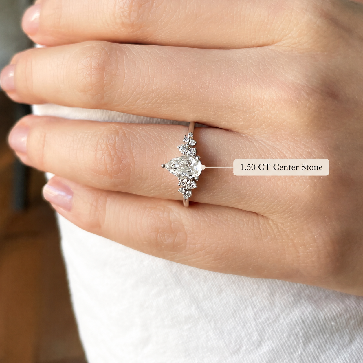 Pear Lab Grown Diamond Cluster Engagement Ring Side Stone 18K Rose Gold E VVS2, IGI Certified
