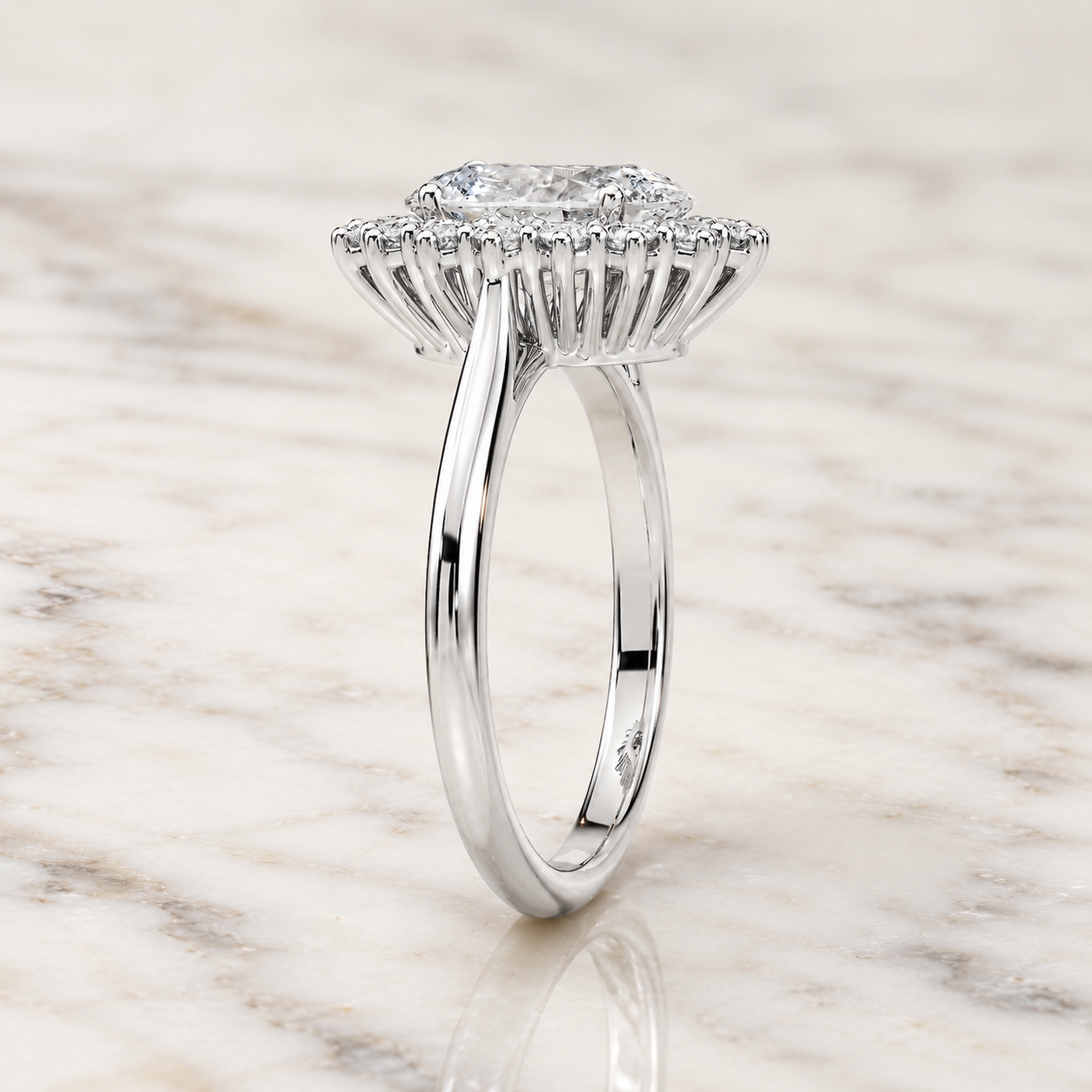 Oval Lab Grown Diamond Engagement Ring Halo 14K White Gold 0.48ctw Diamonds