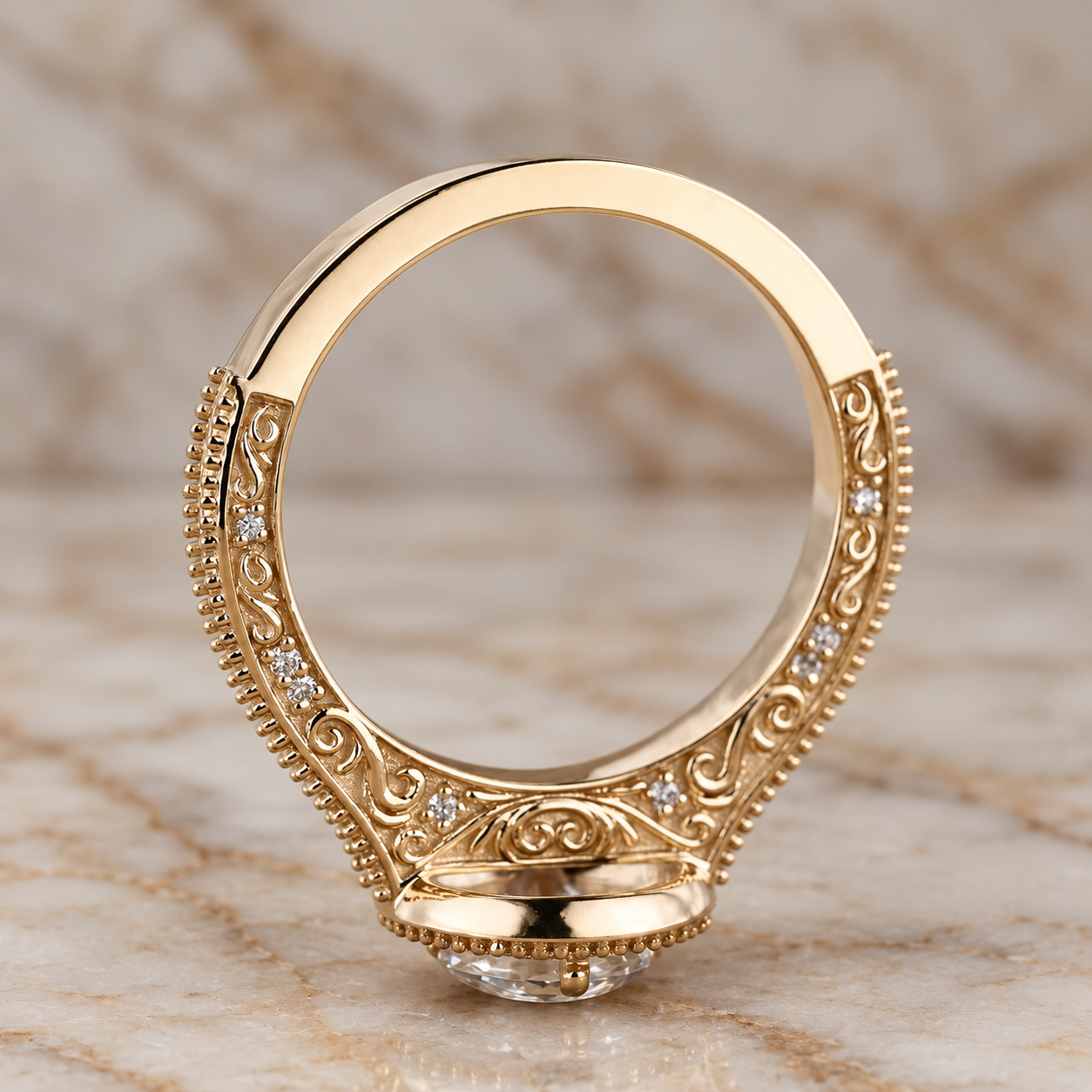 Round Lab Grown Diamond Engagement Ring Vintage Halo 14K Yellow Gold IGI Certified E VVS2