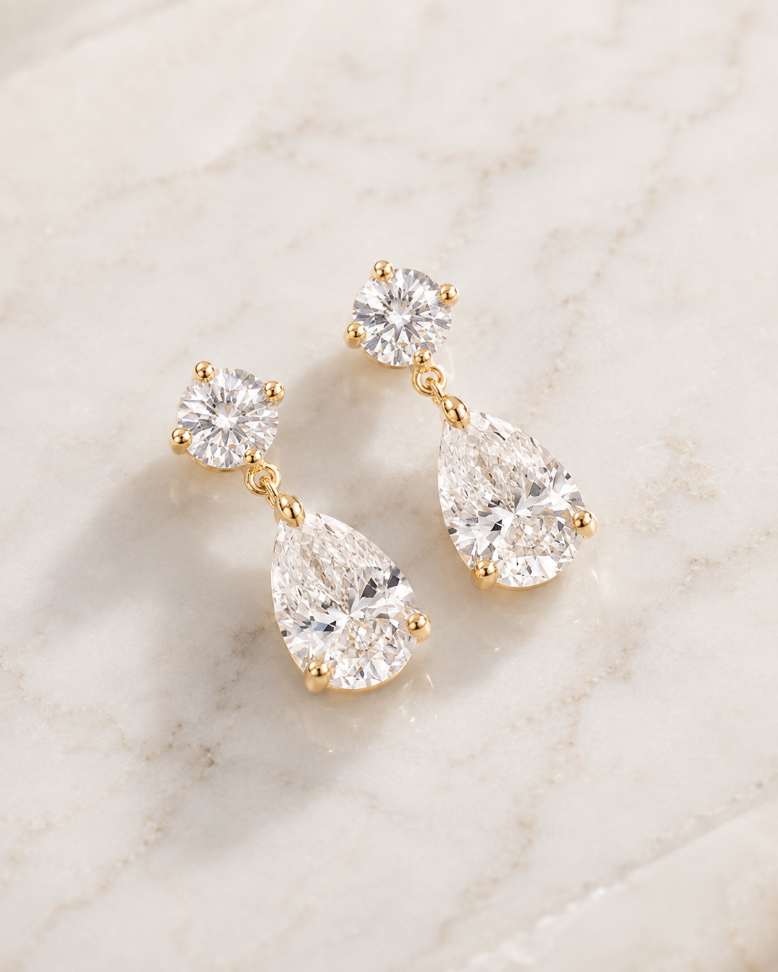 Pear & Round Lab Grown Diamond Drop Earrings Four Prong Studs 14K Yellow Gold  E VVS2