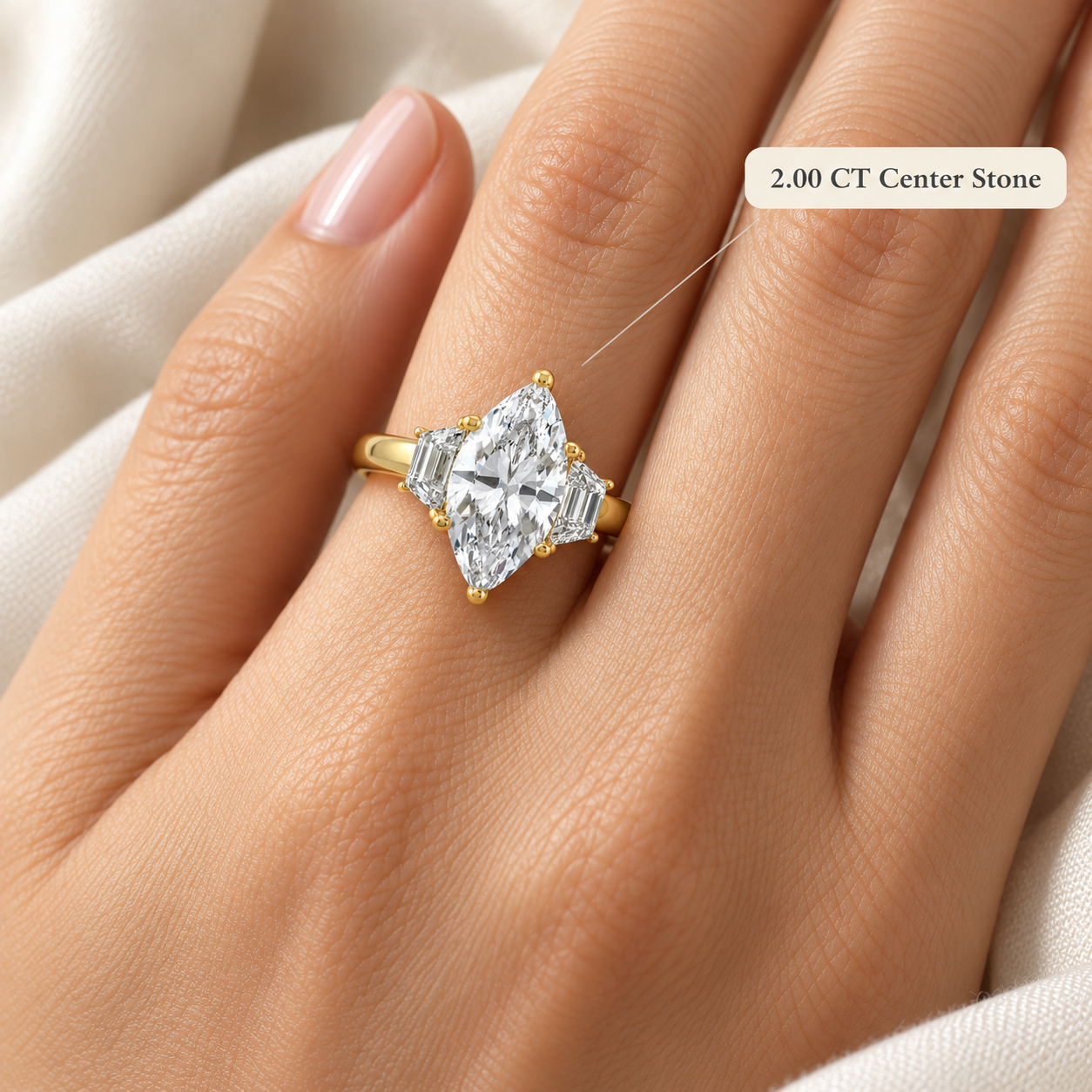 Marquise Lab Grown Diamond Engagement Ring Three Stone 14K Gold IGI Certified E/VVS2