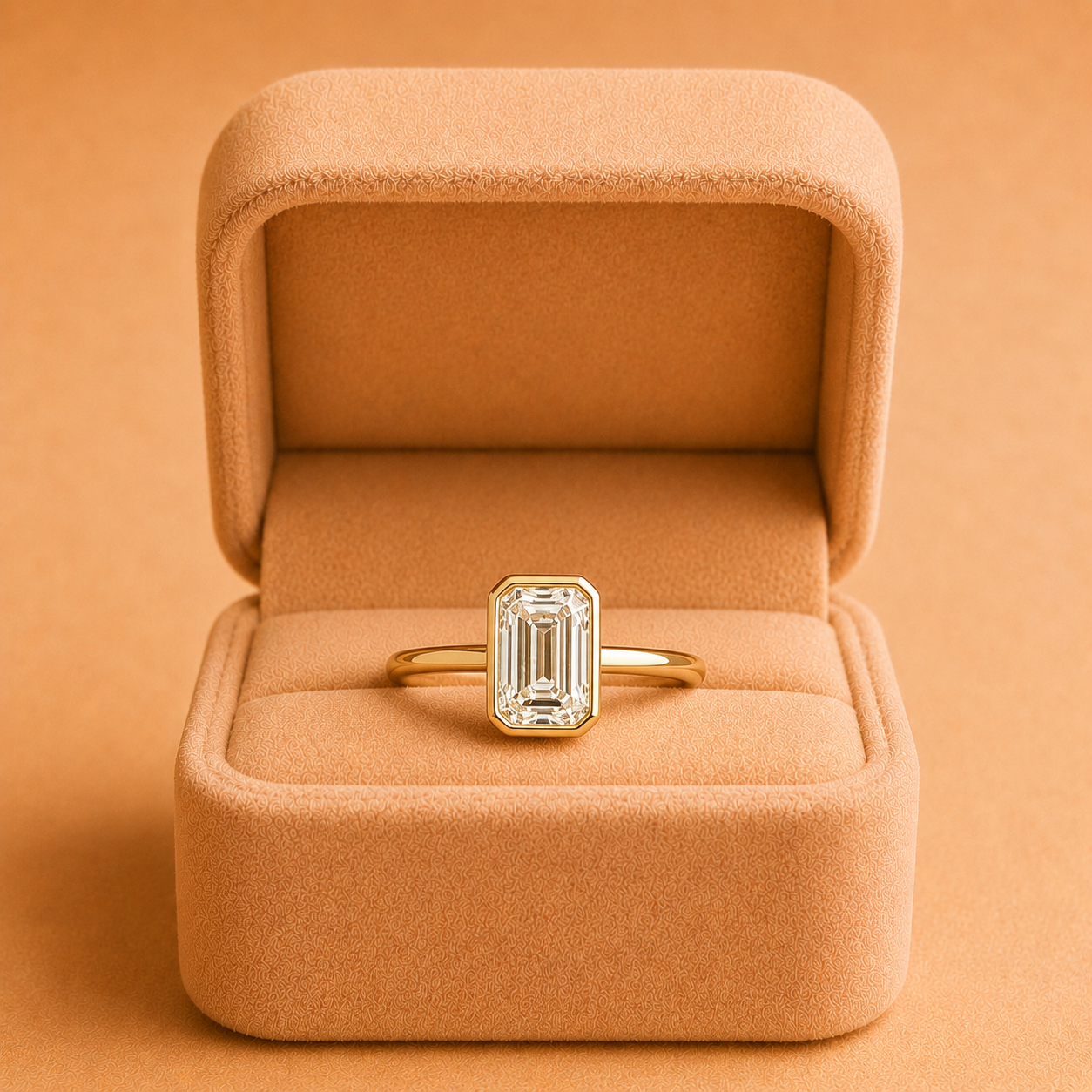 Emerald Cut Lab Grown Diamond Engagement Ring Bezel Solitaire 14K Yellow Gold  IGI Certified 2 Carat E VVS2