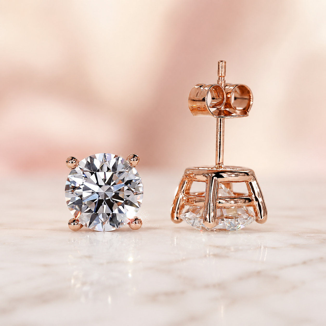 IGI 3Ct Round Lab Grown Diamond Stud Earrings 14K Rose Gold 4-Prong VS EF — view 4