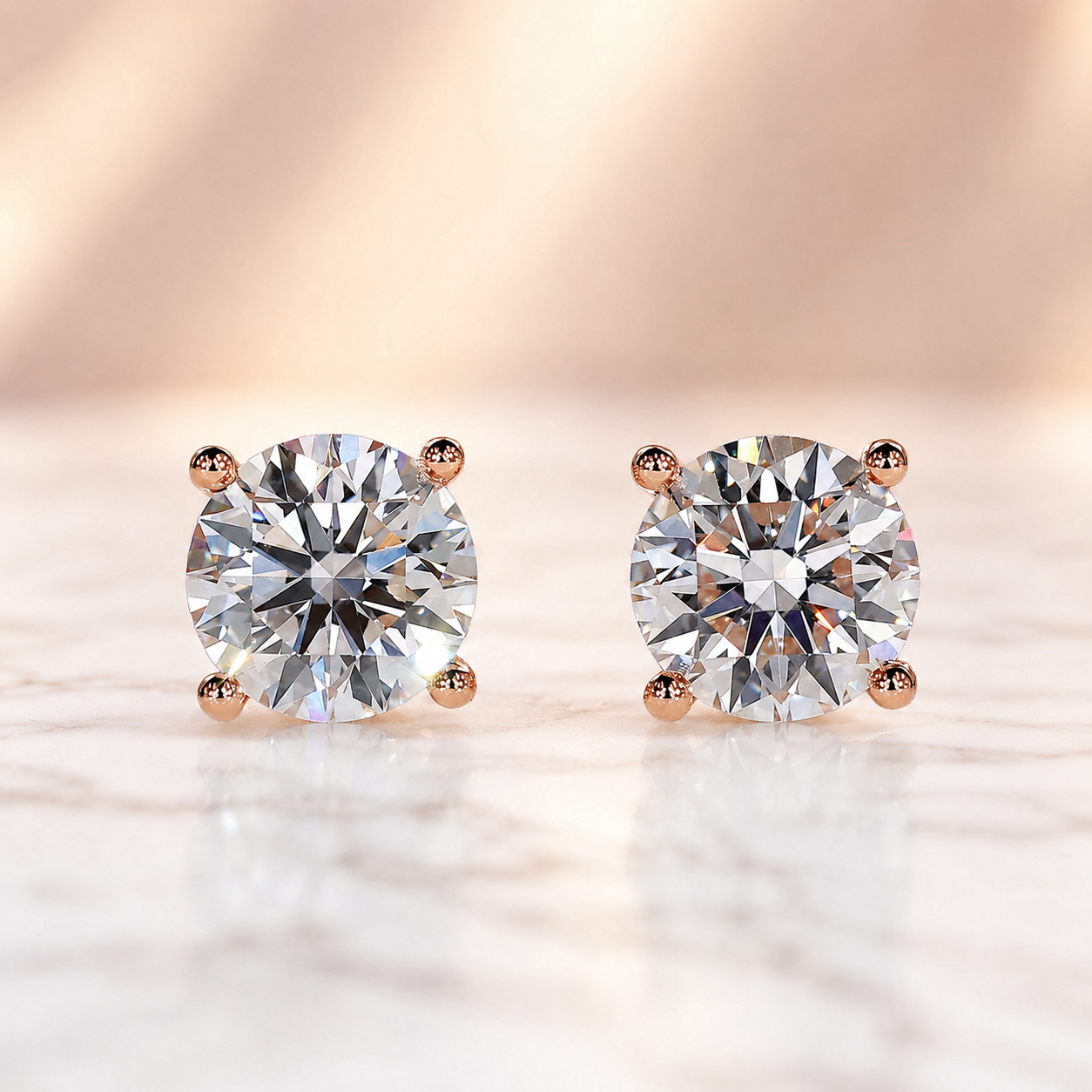 IGI 3Ct Round Lab Grown Diamond Stud Earrings 14K Rose Gold 4-Prong VS EF — view 5