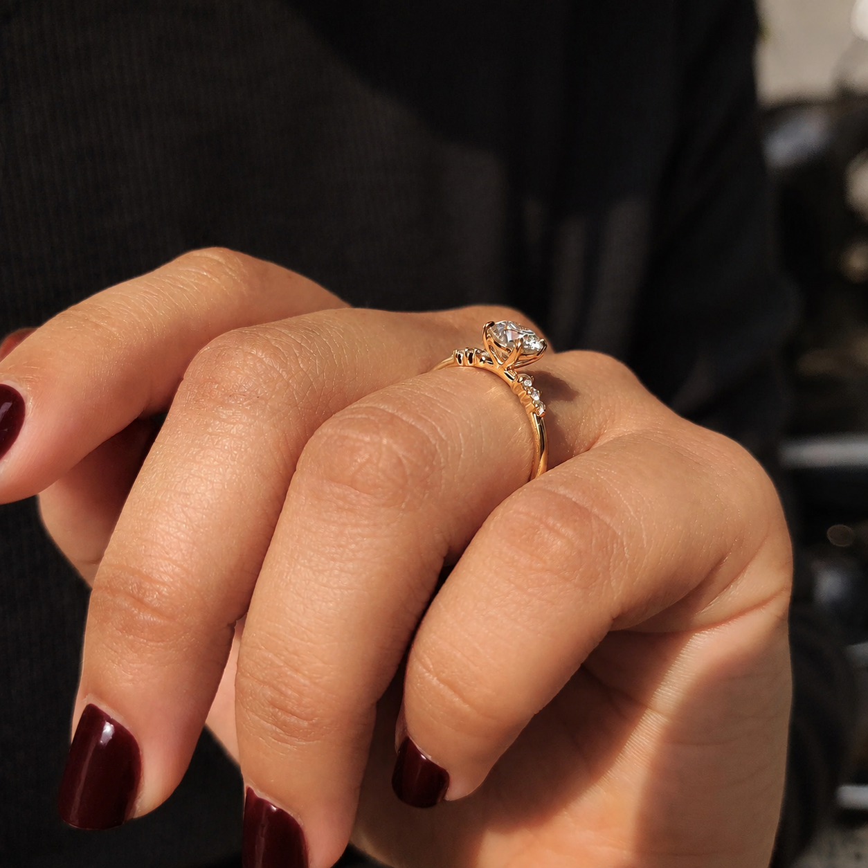 Round Lab Grown Diamond Engagement Ring Seven Stone 14K Yellow Gold IGI Certified 1 Carat