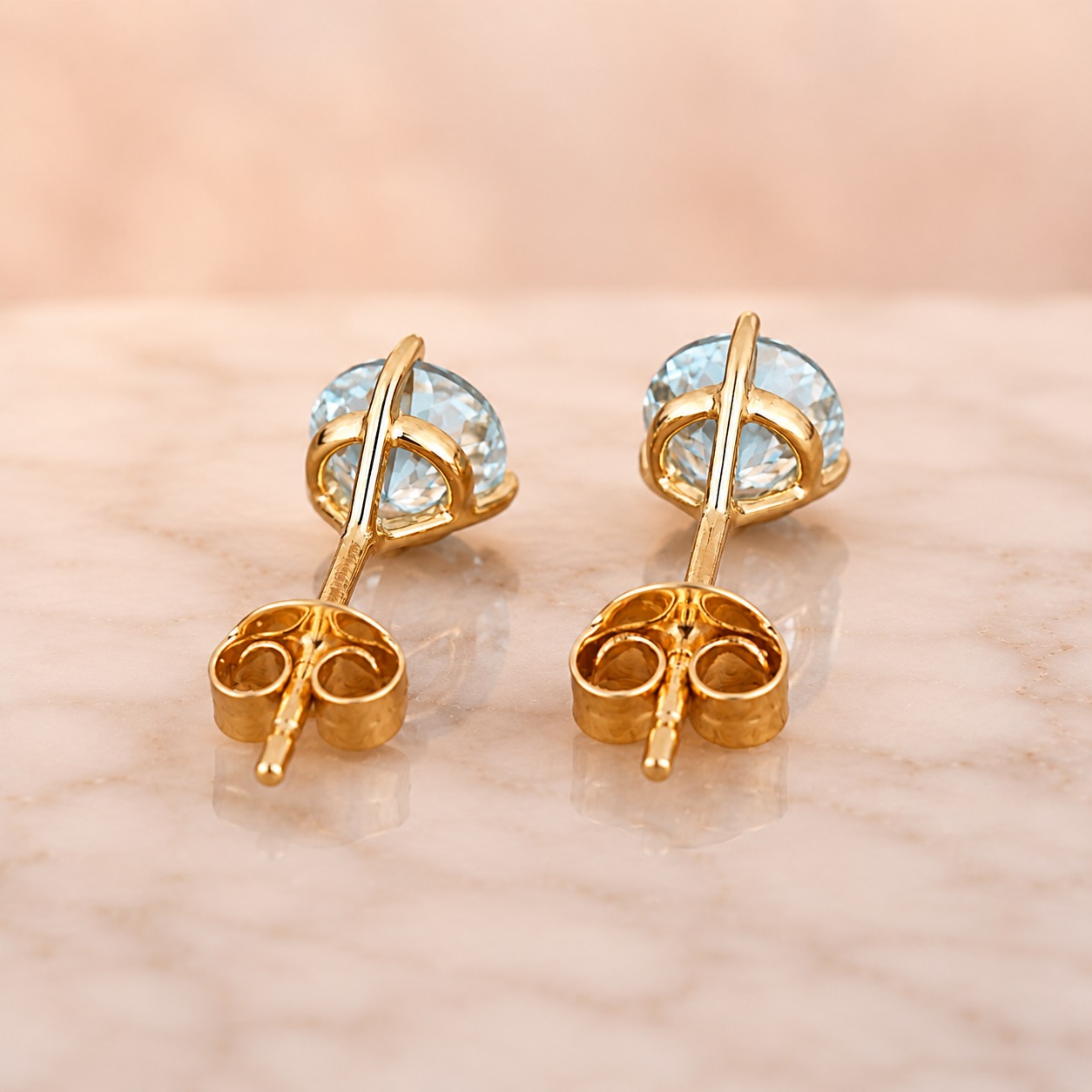 1.33 Cttw Round Aquamarine Stud Earrings in 14K Yellow Gold