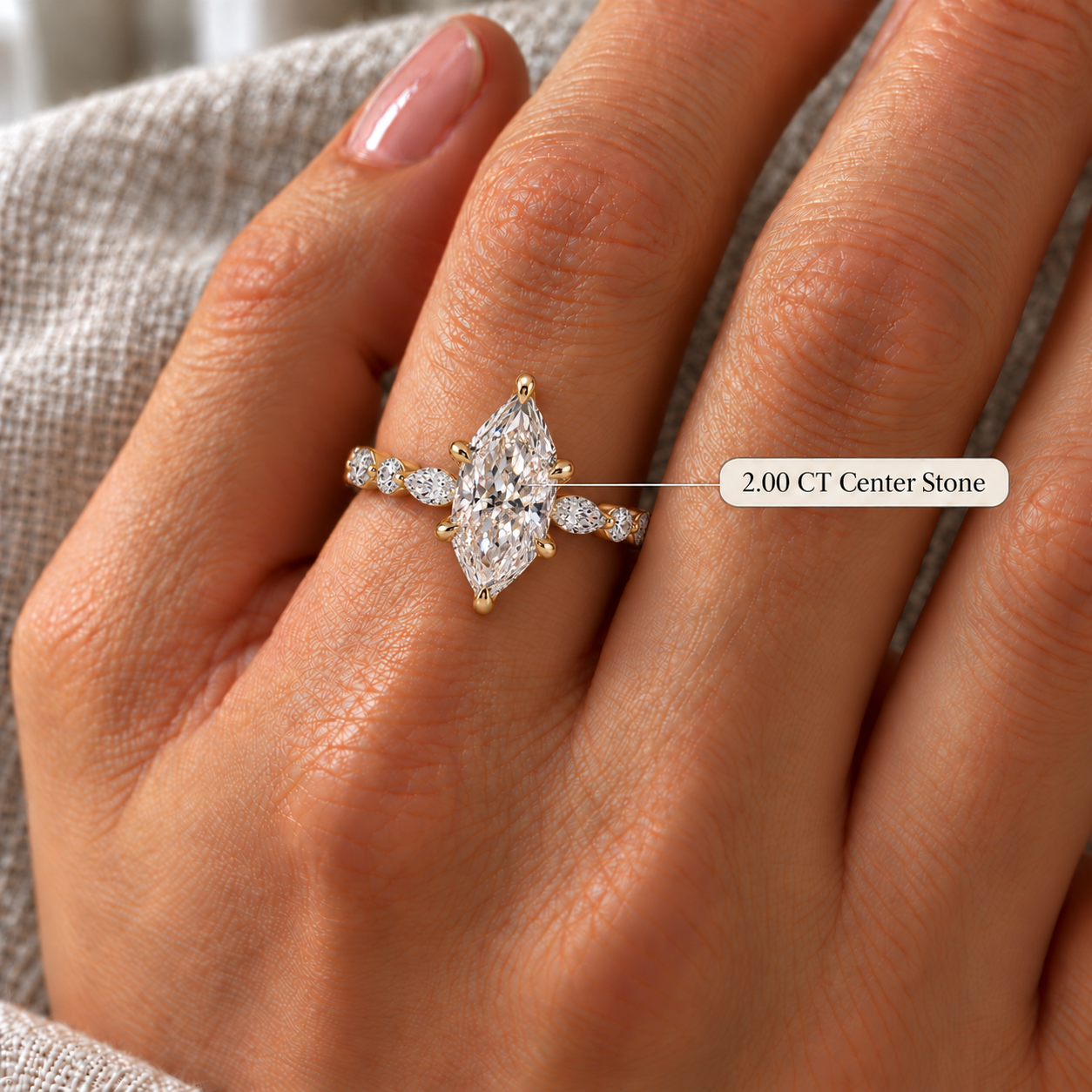 Dutch Marquise Lab Grown Diamond Engagement Ring Marquise Side Stone 14K Yellow Gold IGI Certified