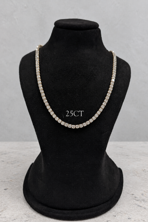 Round Lab Grown Diamond Tennis Necklace – Prong Set 14K White or Yellow Gold